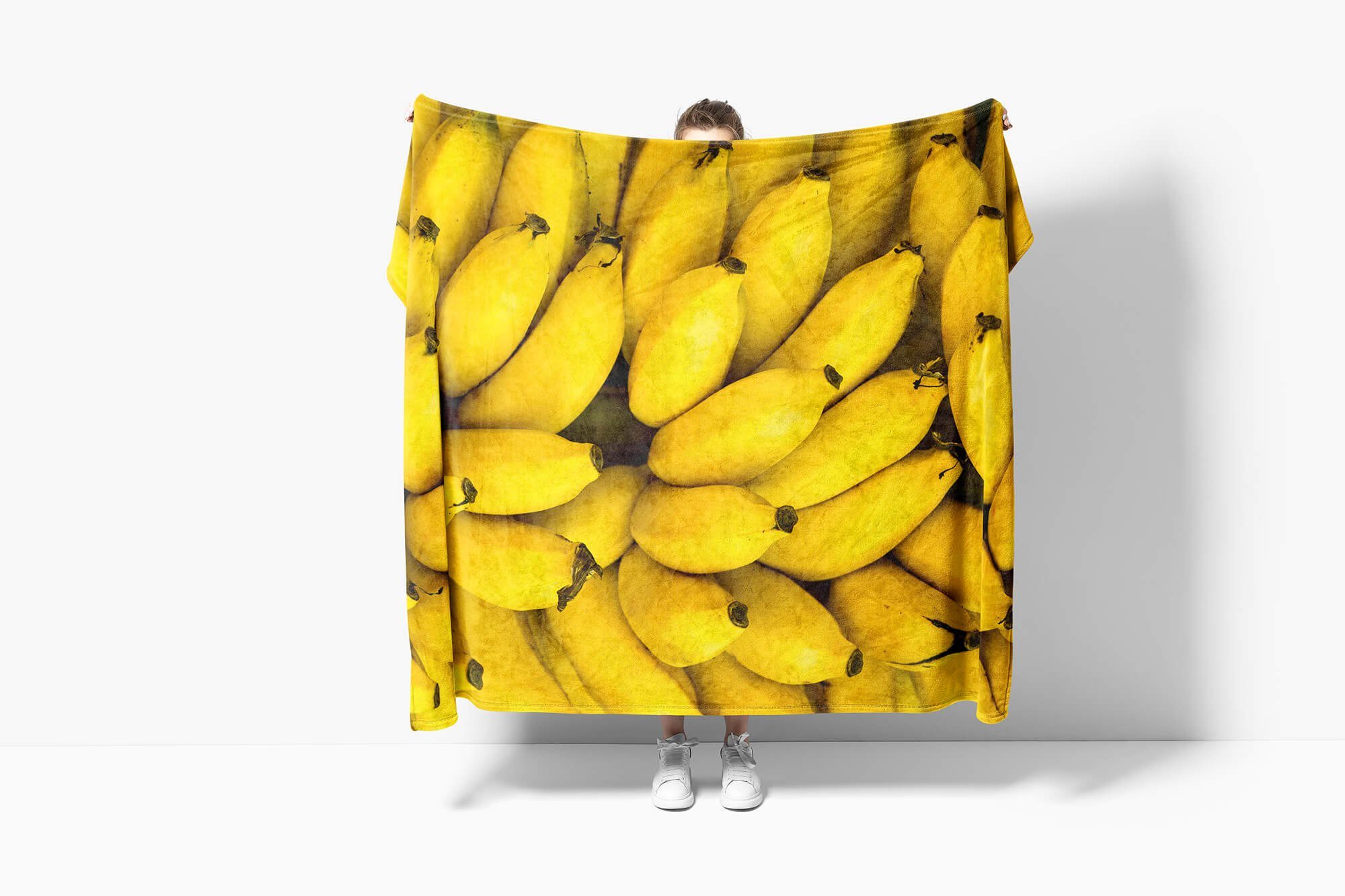 Fotomotiv (1-St), Baumwolle-Polyester-Mix Handtücher Strandhandtuch Kuscheldecke Handtuch Sinus Art Gelb Saunatuch Handtuch mit Bananen Früch,