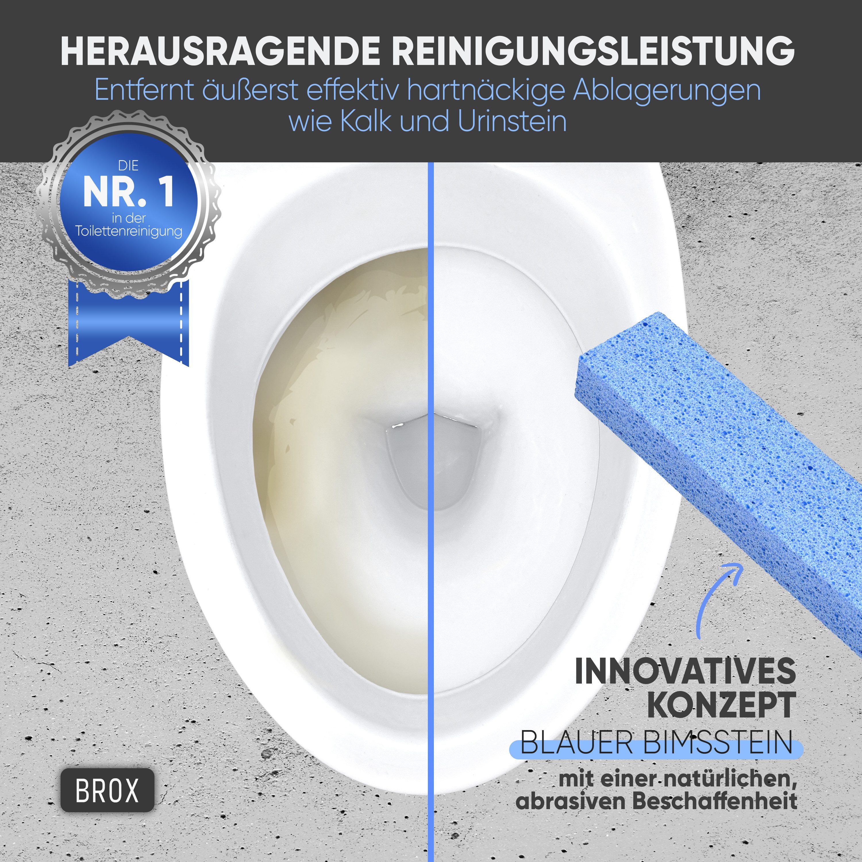 BROX WC-Reinigungsbürste – Bimsstein Toilette & Bimssteine WC, Blau, Kalk & Urinsteinentferner, (SPAR-SET, 5-tlg), Nachhaltig & Wiederverwendbar