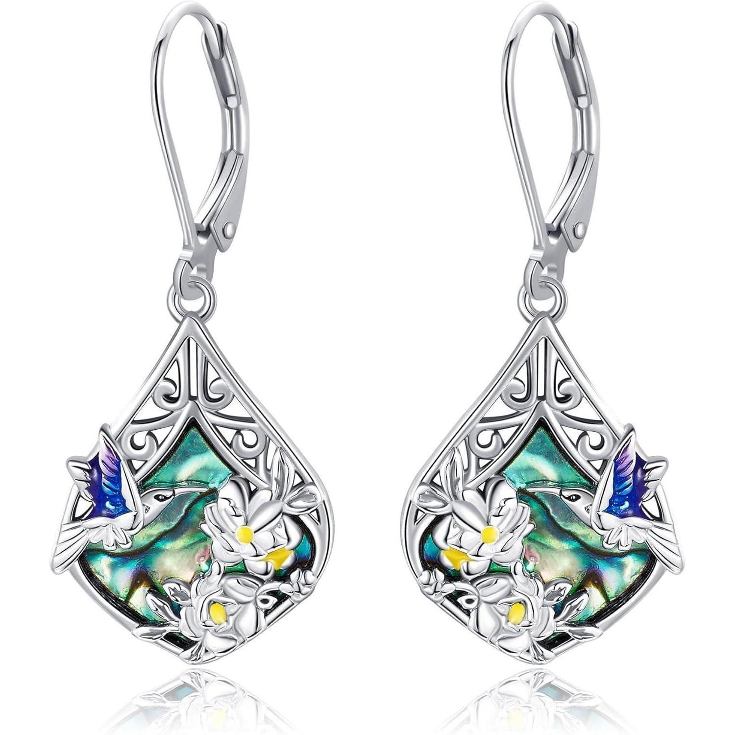 Paar Ohrhänger Kolibri Ohrringe Sterling Silber Abalone Leverback Geschenke