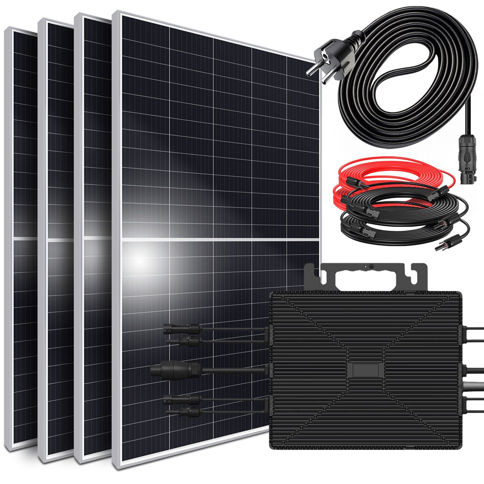 SUNNIVA Balkonkraftwerk 1800W/2000W komplett Steckdose, (Astro Energy 2000W Wechselrichter - PV Solaranlage Komplettset - 4x 450W (1800W) Solarmodule - inkl. 5m Kabel - Bluetooth, WIFI)
