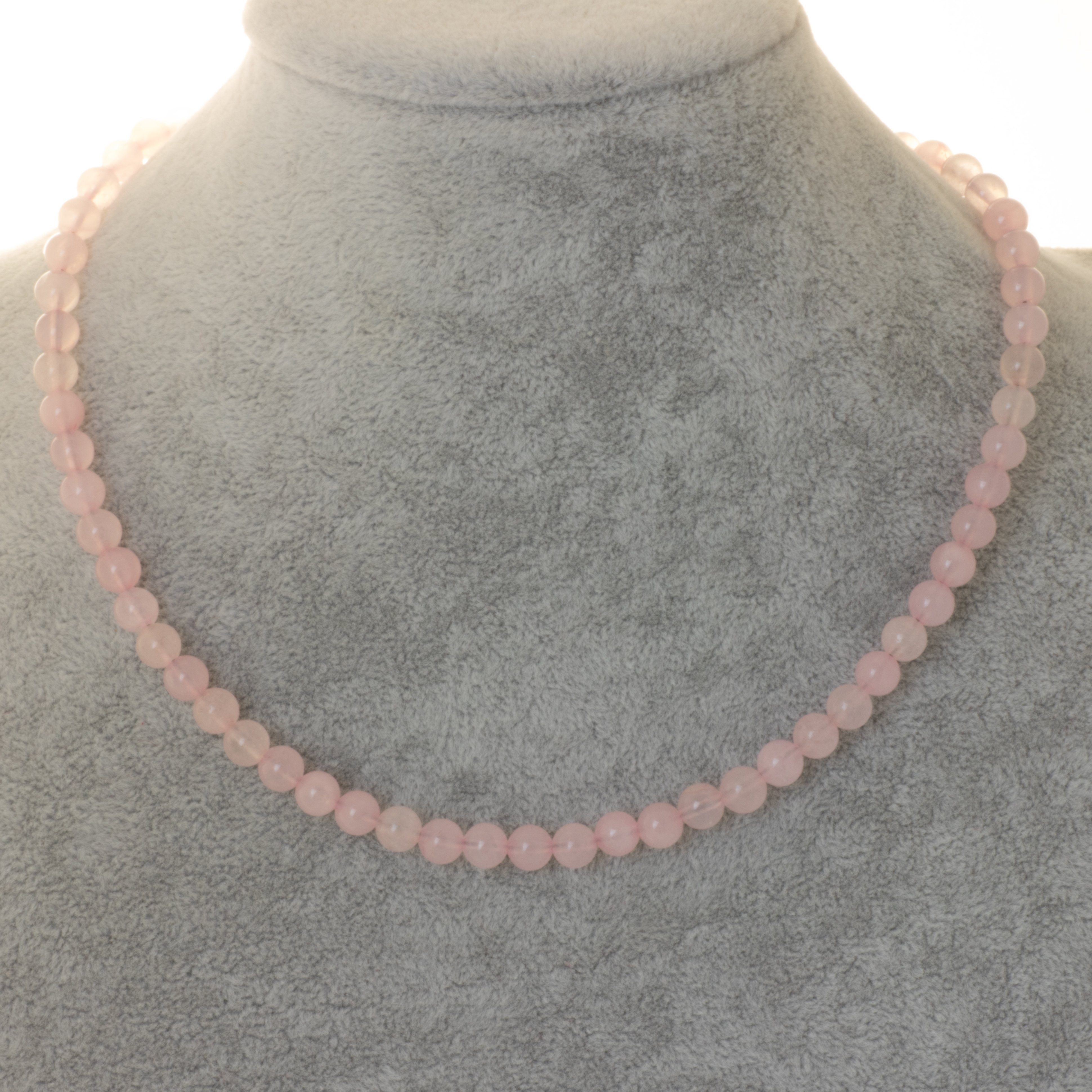 Bella Carina Perlenkette Kette 6 mm Rosenquarz, Verschluss 925 Silber – Bild 2 von 2