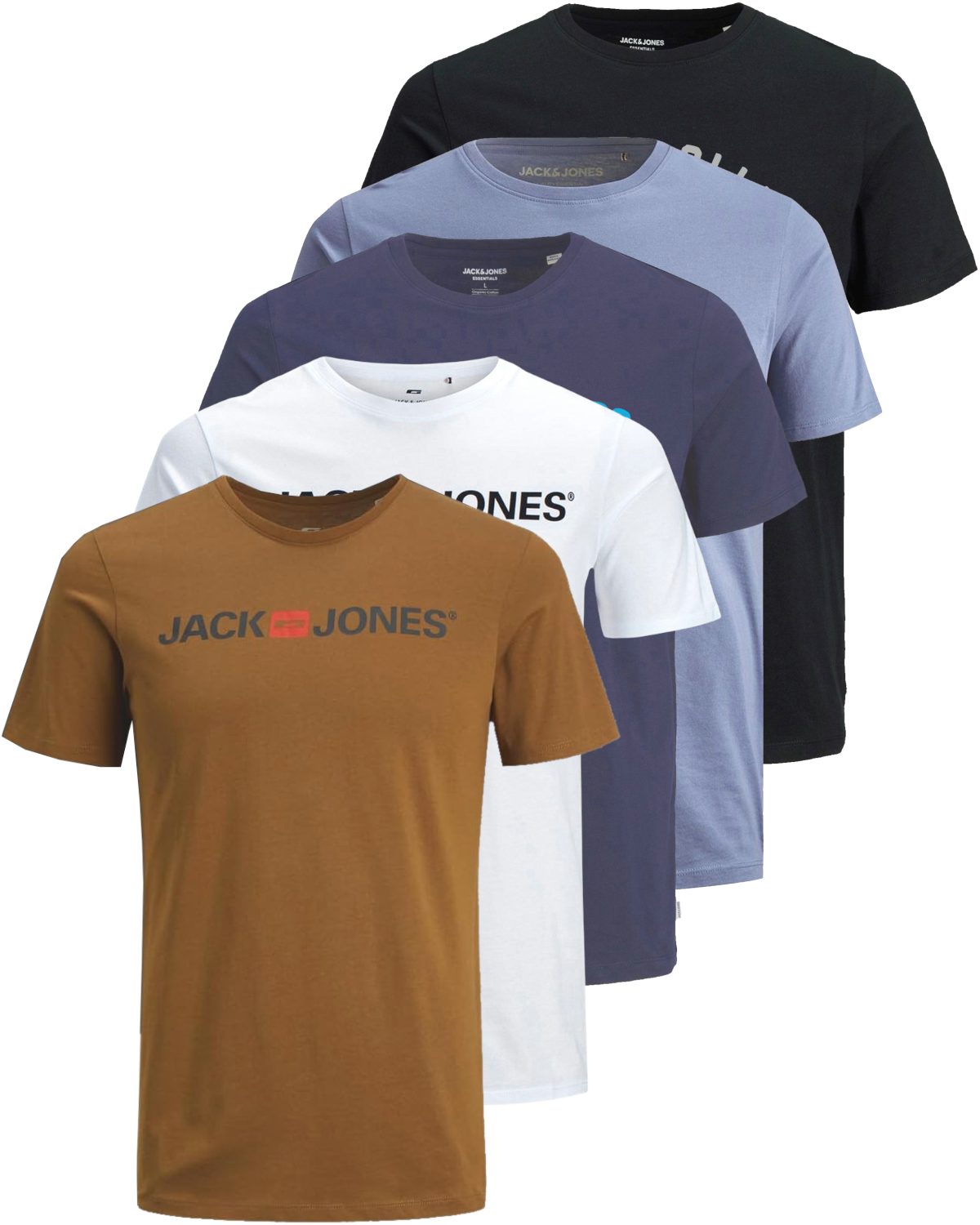 Jack & Jones Print-Shirt Bedrucktes T-Shirt aus Baumwolle (5er-Pack)