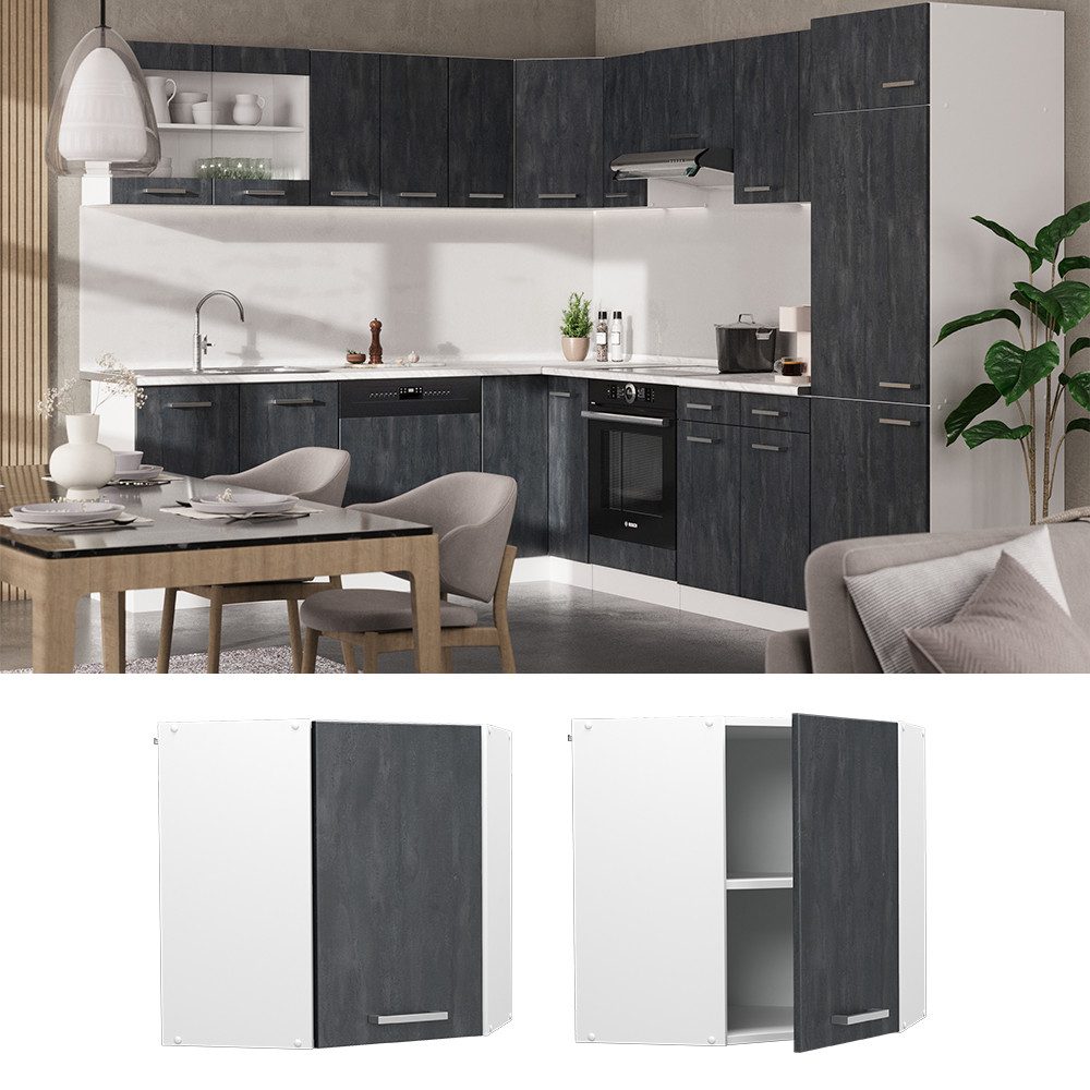 Vicco Eckhängeschrank R-Line, Schwarz Beton/Weiß, 57 günstig online kaufen
