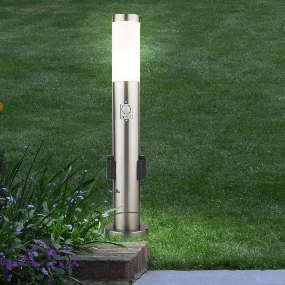 V-TAC Pollerleuchte, Leuchtmittel Steckdosen Lampe inklusive, Edelstahl Bewegungsmelder Steh Garten Außen nicht Wege