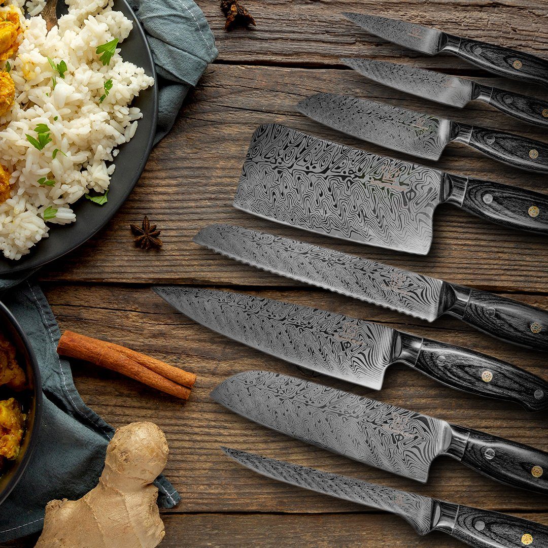 (2-tlg) Holzleiste mit magnetischer Küchenkompane asiatisch Kumai Messerset Küchenmesser Messer-Set -
