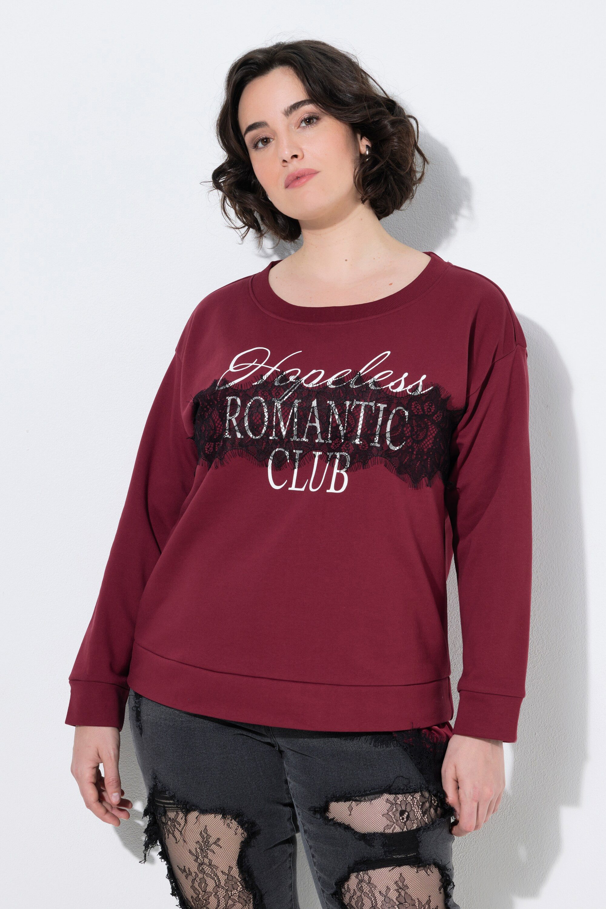 Ulla Popken Sweater Sweatshirt Schriftmotiv Oversized Rundhals Langarm