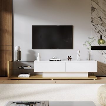 HAUSS SPLOE TV-Schrank mit Glastrennwände und variable LED-Beleuchtung, weiß und natur