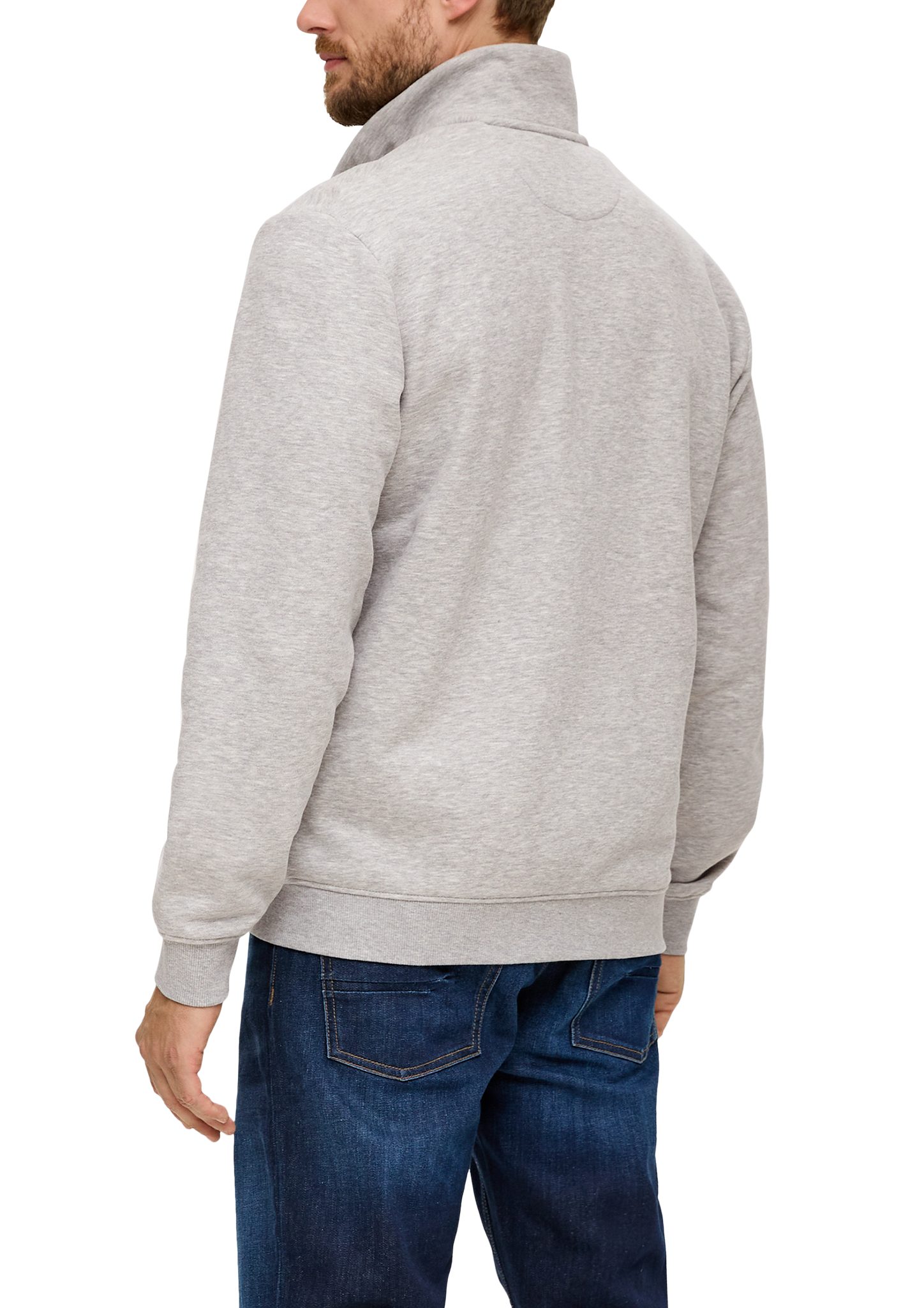 meliert Logo, grau mit Sweatshirt-Jacke Streifen-Detail Allwetterjacke Stehkragen s.Oliver