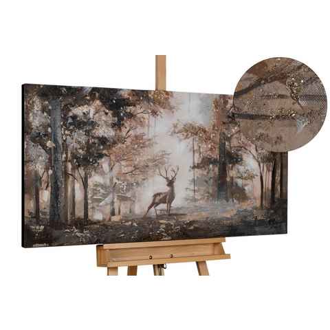 KUNSTLOFT Gemälde Stag in the Brume 120x60 cm, Leinwandbild 100% HANDGEMALT Wandbild Wohnzimmer