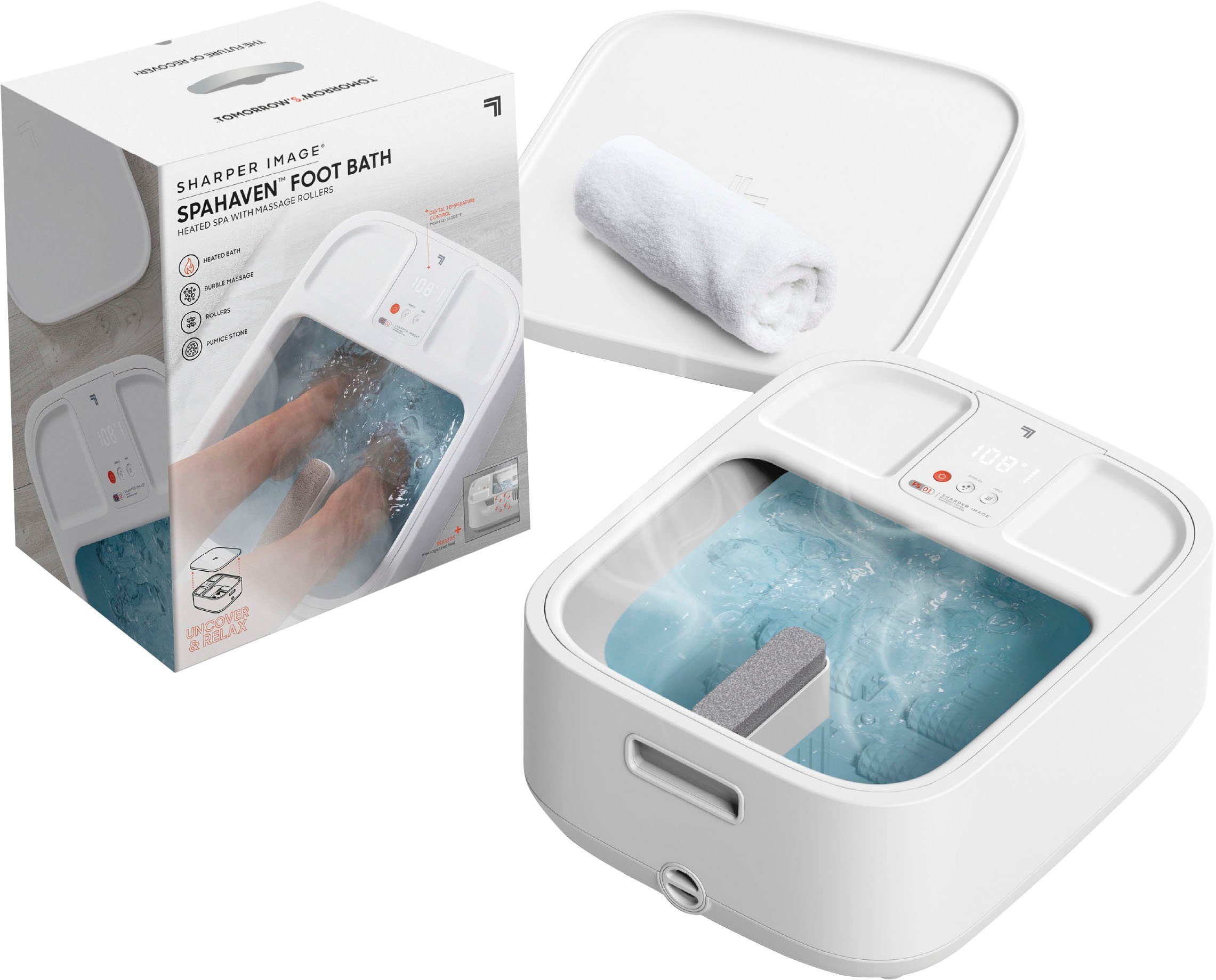 Sharper Image Fußbad Elektrisch Beheizbares Fußmassagegerät SPAHAVEN, mit Temperaturkontrolle und Massagerollen