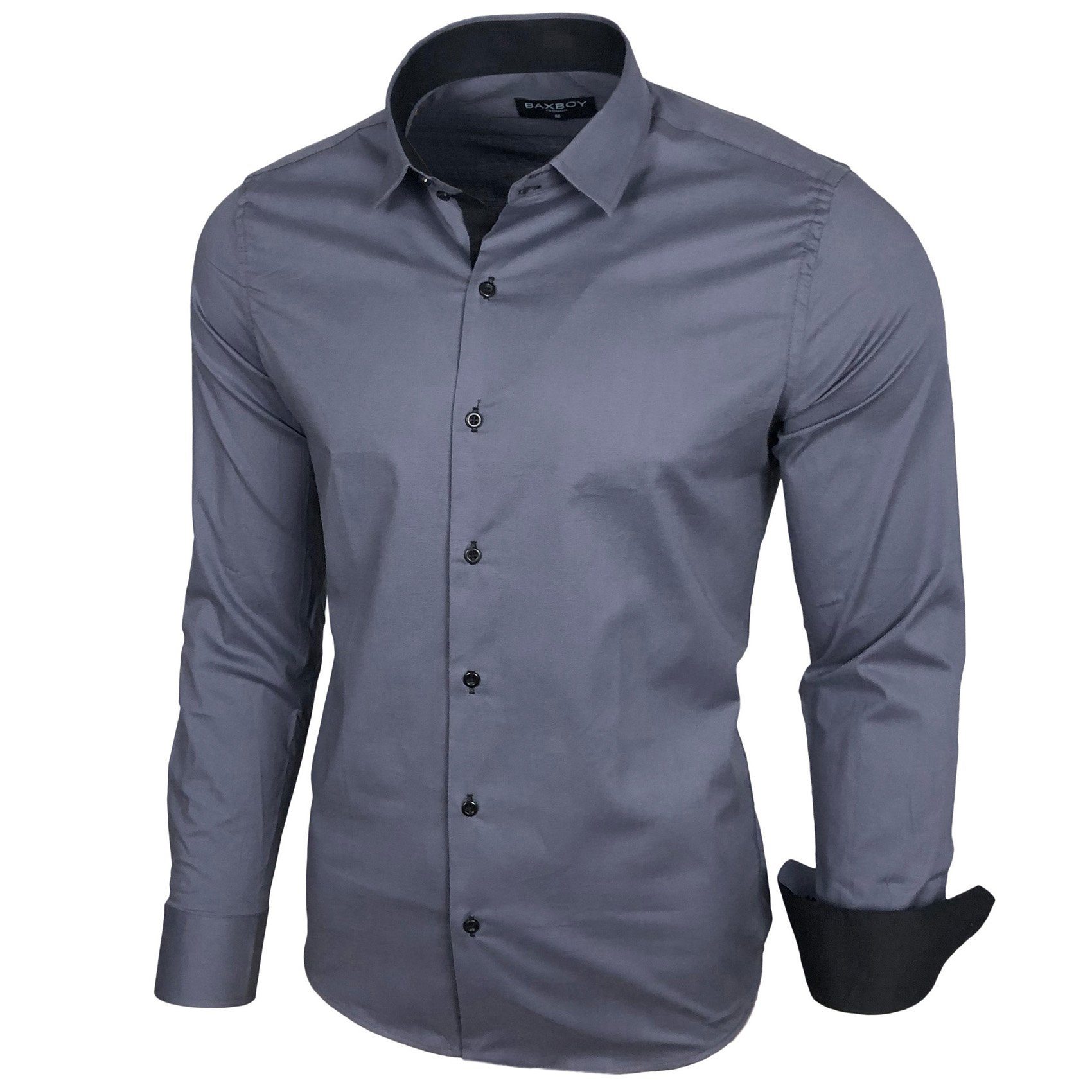 Baxboy Langarmhemd Baxboy Herren Kontrast Hemden Business Freizeit modernes Hemd B-500