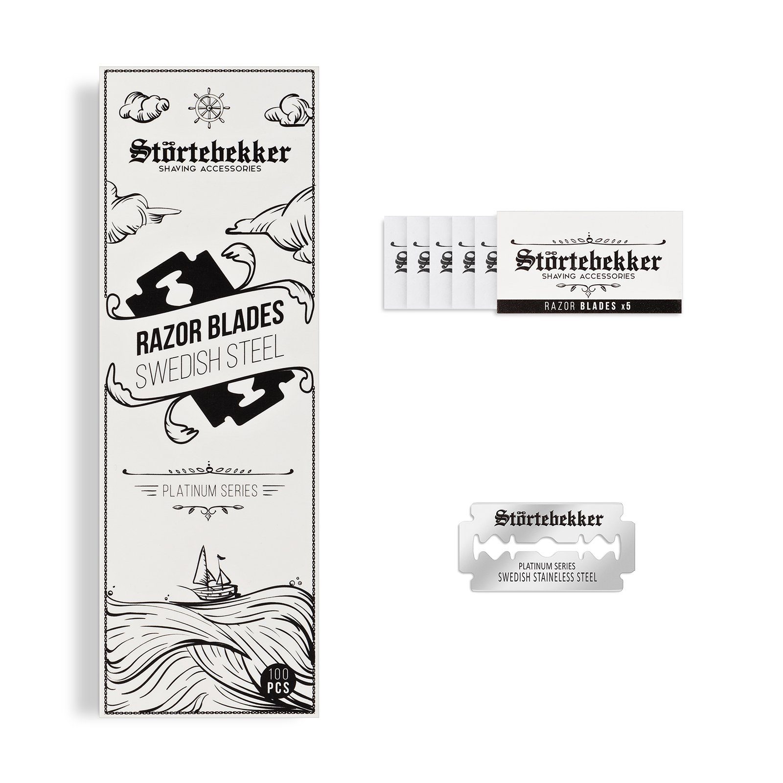 Störtebekker Rasierklingen für Rasierhobel & Rasiermesser - aus schwedischem Stahl - 100 Stück, Edelstahl