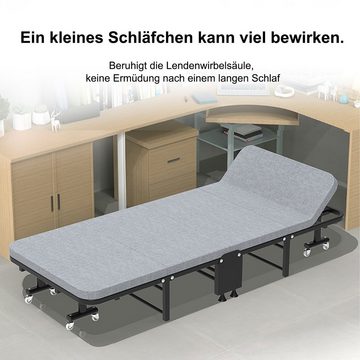 TWSOUL Klappbett Klappbett,Gästebett,70*190CM Kopfteil in 6 Positionen verstellbar, Mit 360° Universalrädern