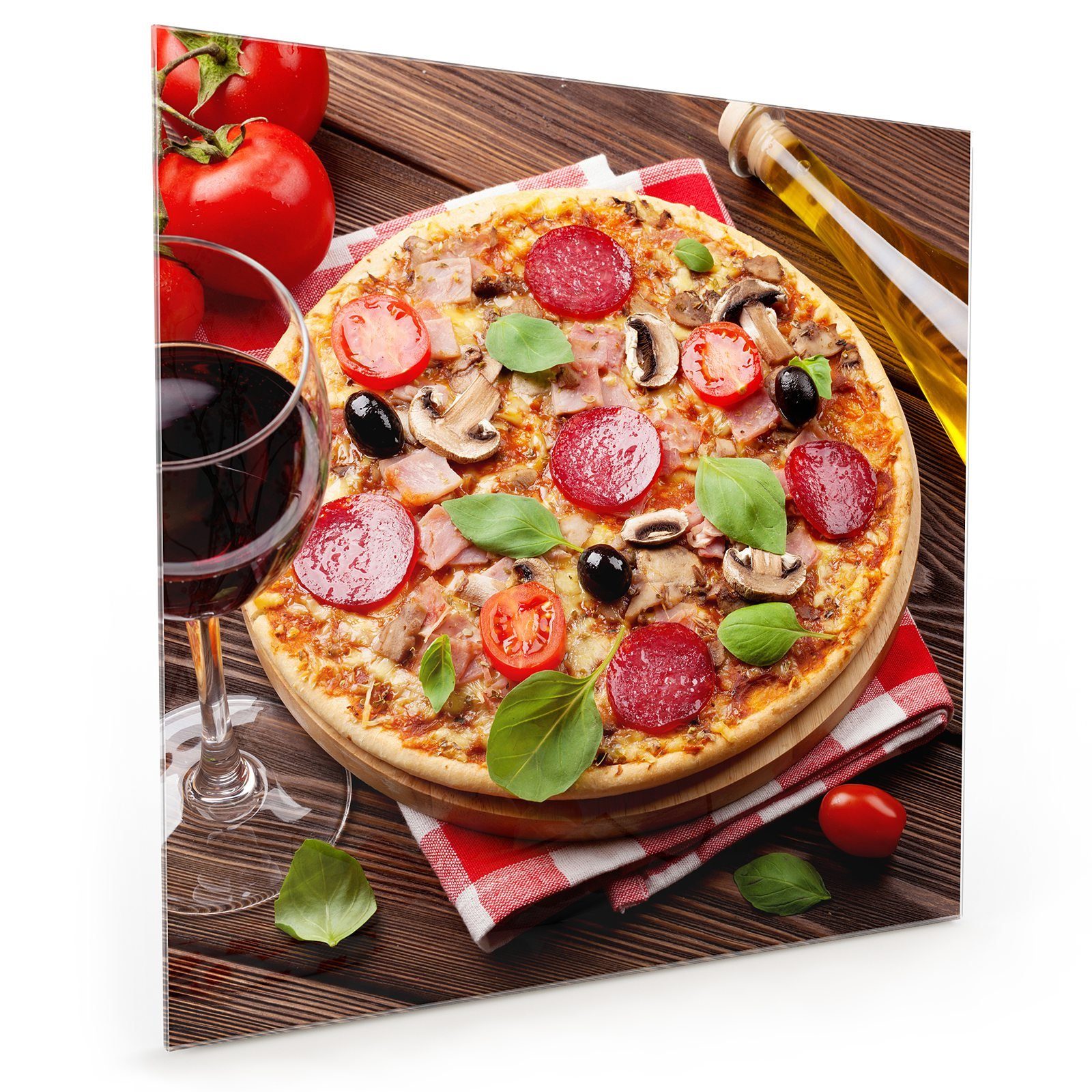 Primedeco Küchenrückwand Küchenrückwand Spritzschutz Glas mit Motiv Pizza und Olivenöl