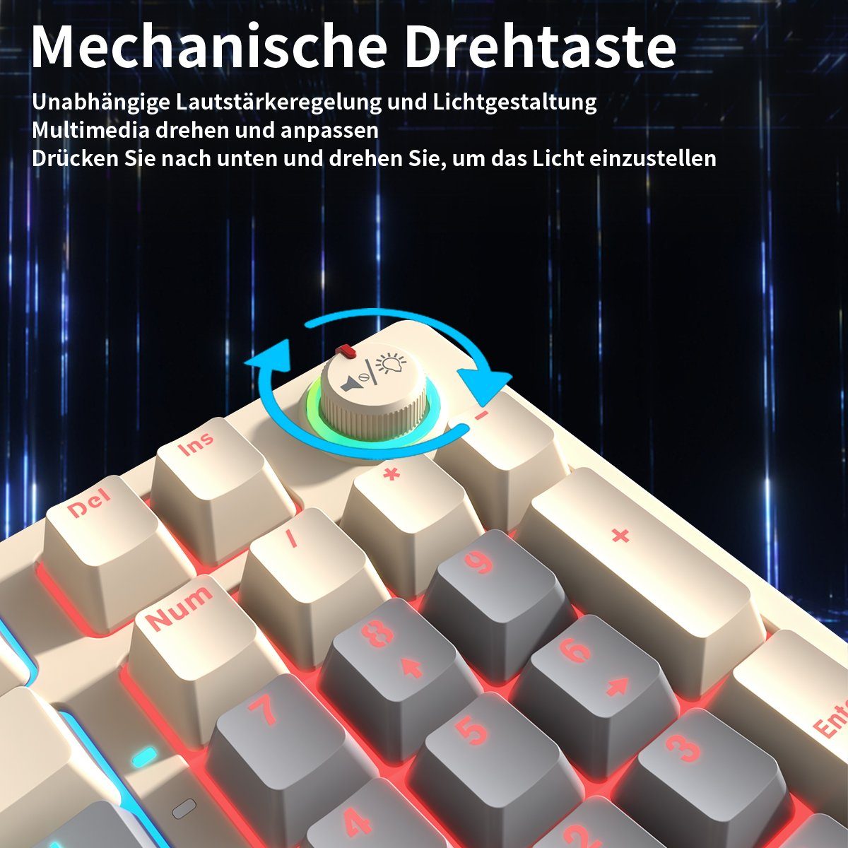 BUMHUM Nicht Echte deutsche Dreifarbige RGB-Gaming-Tastatur (Zweifarbige mit Gaming-Tastatur Tastatur,RGB-Beleuchtung Weiß und Kabe) Doppel- mechanische Tastatur