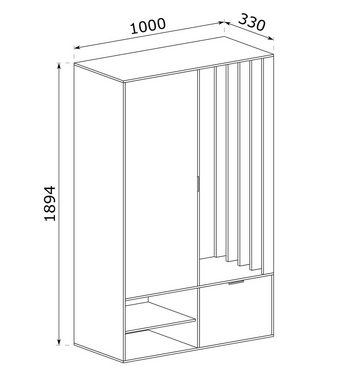 Furnix Kompaktgarderobe DAPHNIS Garderobe Spiegelschrank, Stange, Schuhschrank Eiche Artisan Abmessungen: B100 cm x T33 cm x H189,4 cm, Lamellenoptik