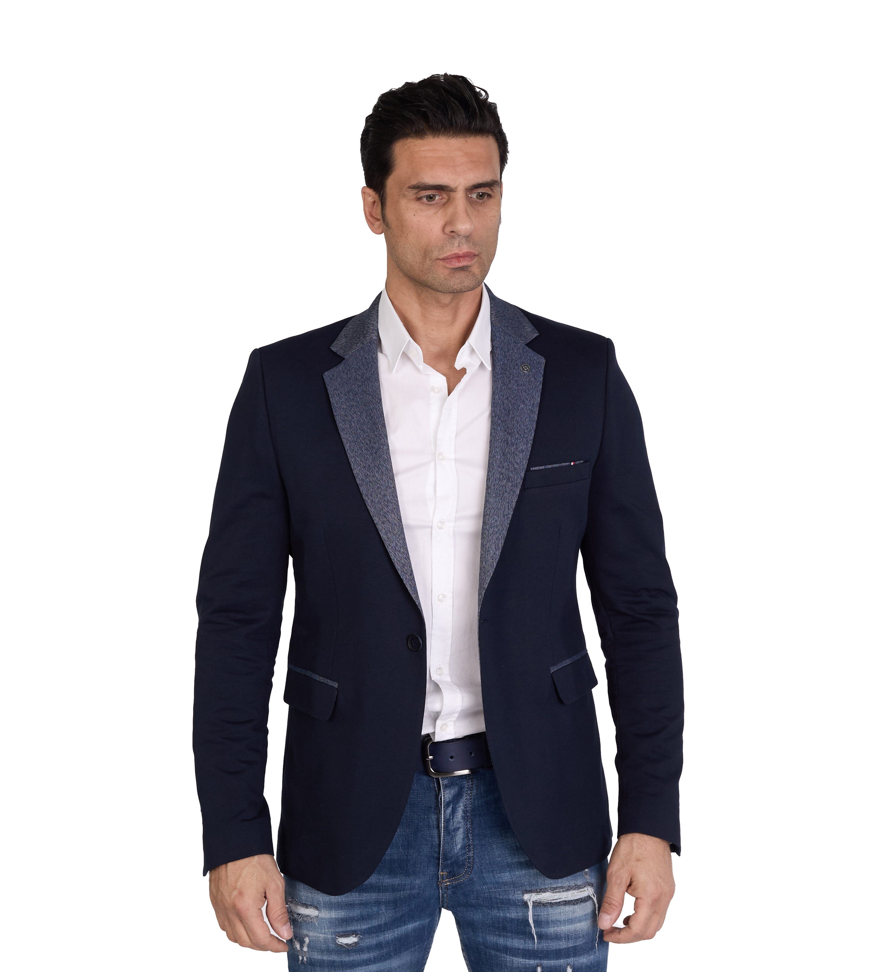 Denim Distriqt Jerseysakko in Slim Fit mit Stretch Navy Gr. 56 entspricht G günstig online kaufen