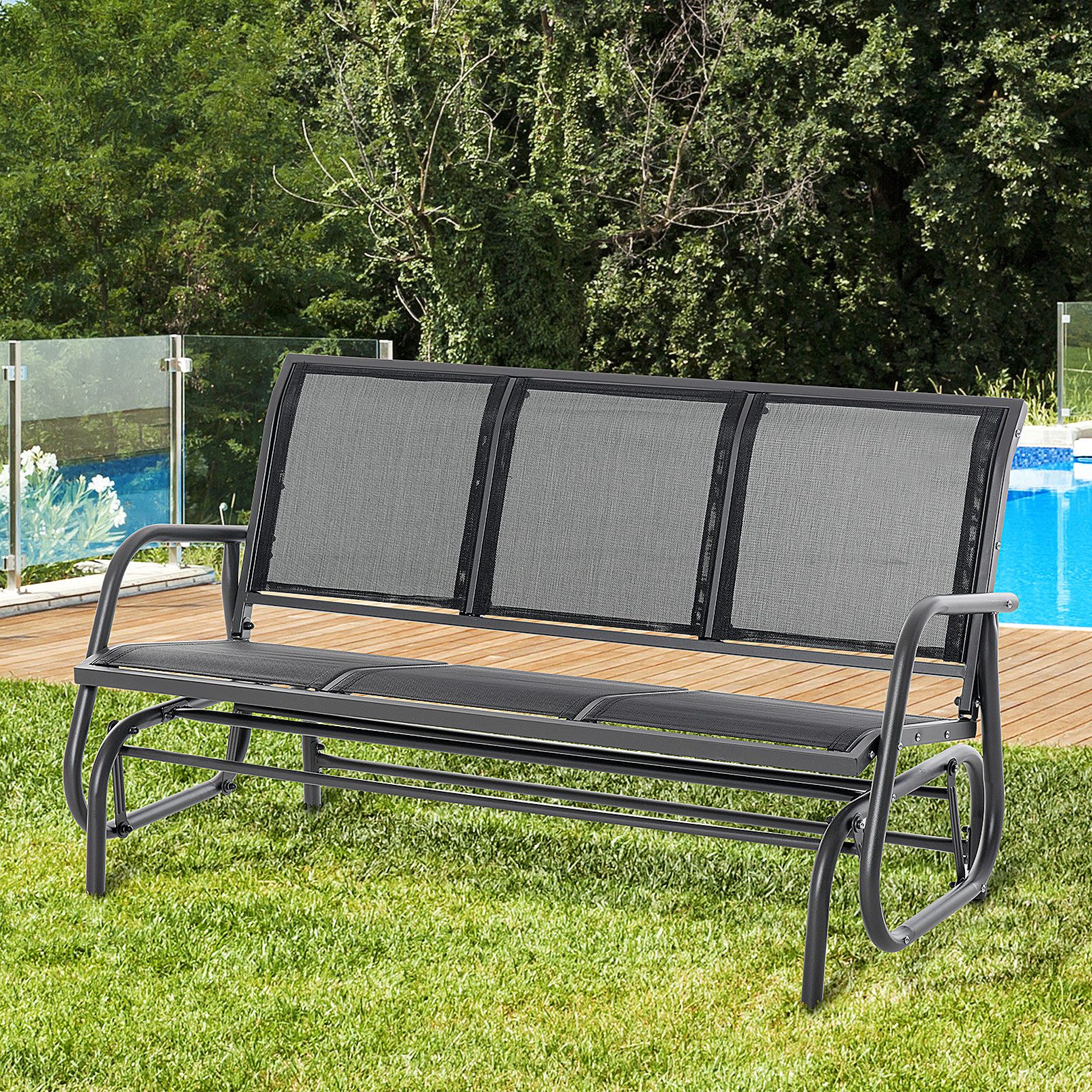 CHICFURN Gartenbank 2-Sitzer Schaukelstuhl in Schwarz aus Metall, 120x70x88 cm (Packung, 1-St., Gartenschaukel & Parkbank für Terrasse, Garten & Balkon), Sitzbank mit Schaukel-Funktion für entspannte Stunden im Freien