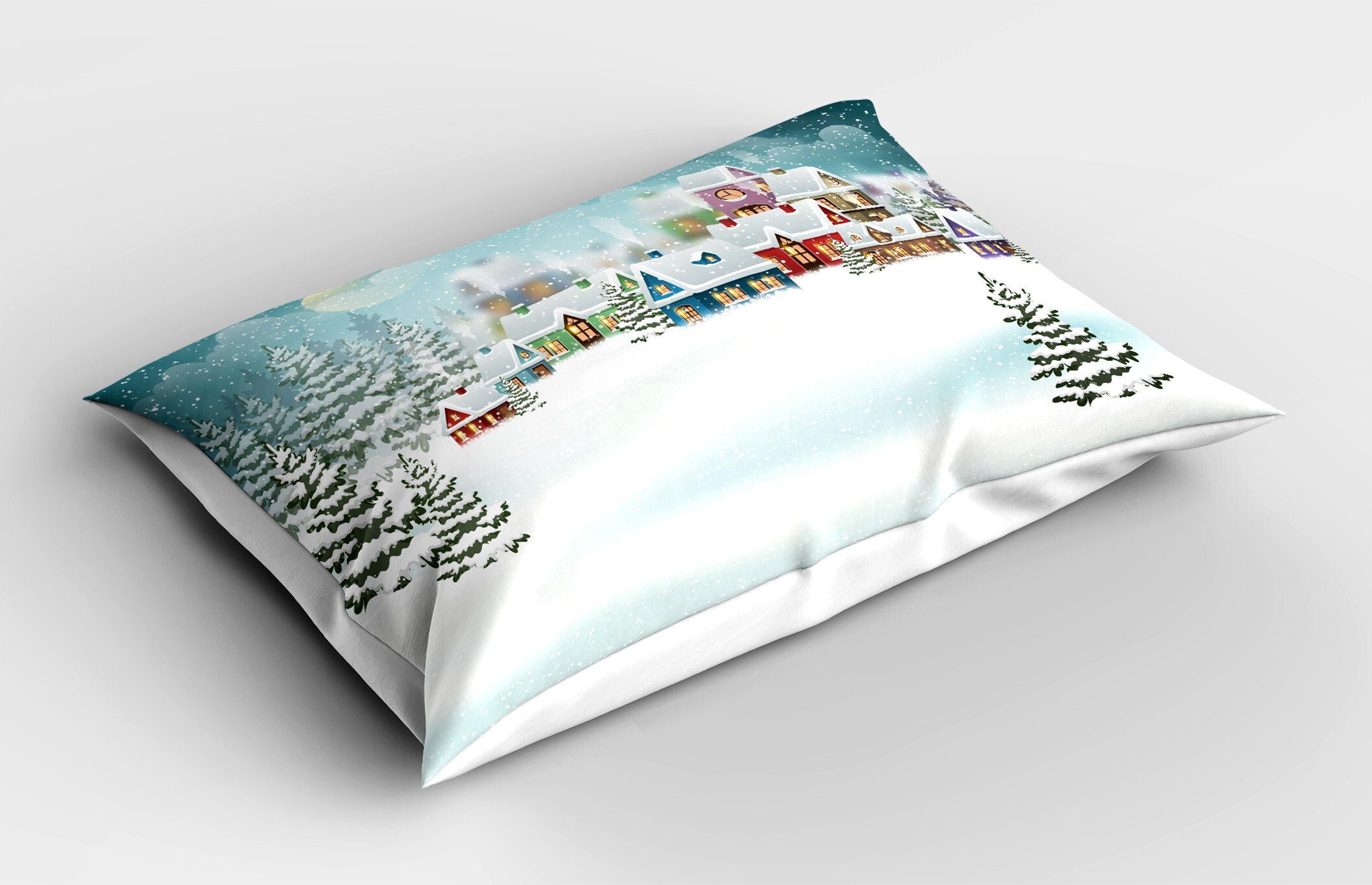 Abakuhaus Stadt Dekorativer Weihnachten Standard Stück), Schnee Kissenbezüge King (1 Kissenbezug, Winterurlaub Size Gedruckter