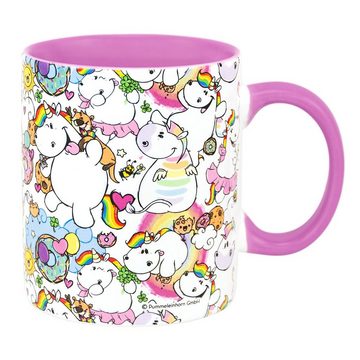 United Labels® Tasse Pummel & Friends Tasse Pummeleinhorn allover Kaffeetasse Pink 320 ml, Keramik