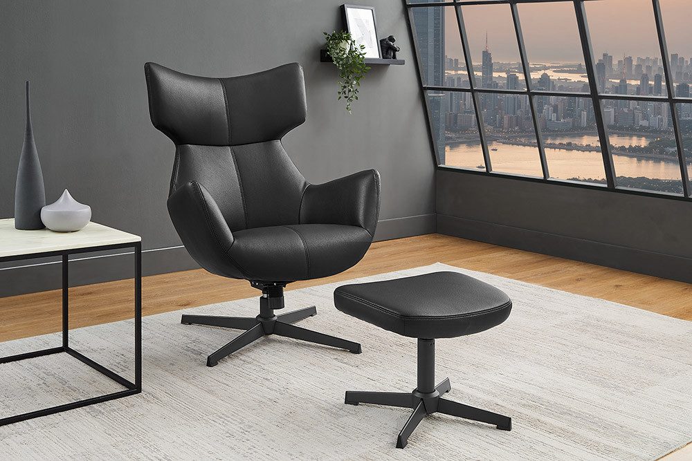 riess-ambiente Fußhocker VOGUE 45cm schwarz- Kunstleder, drehbar, Metallbeine, modern, flexibel (Einzelartikel, 1 St), Fußhocker im Industrial Design - ideal für Wohn- und Arbeitsbereiche