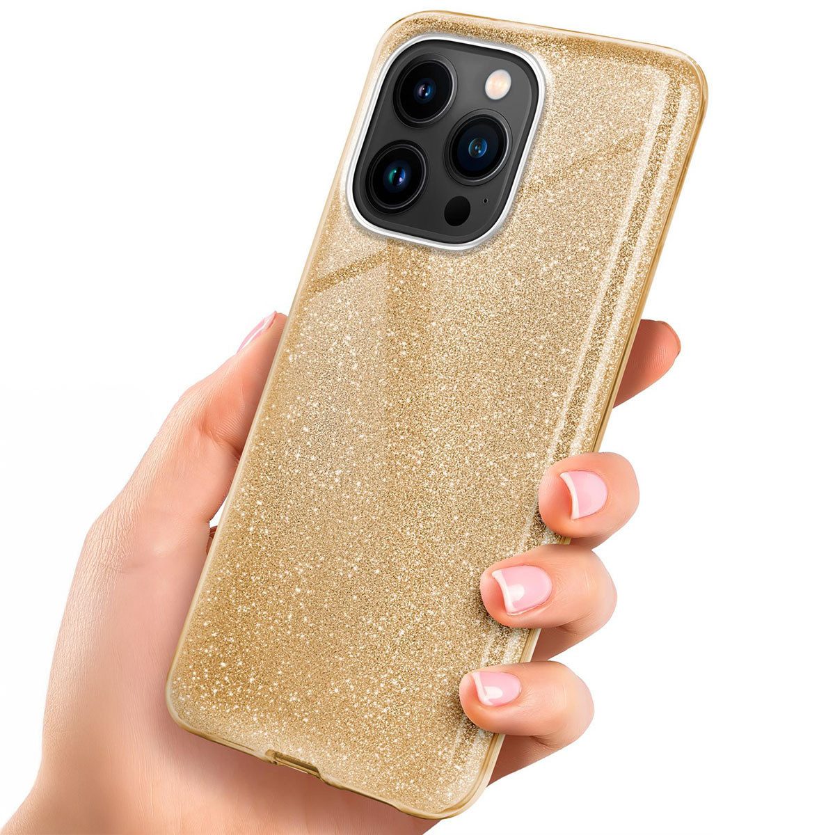 ONEFLOW Handyhülle für iPhone 14 Pro Glitzer Hülle Glitter Case Gold 6,1 Zoll, Hülle Glitzernd Dünne Schutzhülle mit Kameraschutz Frauen Glitzerhülle