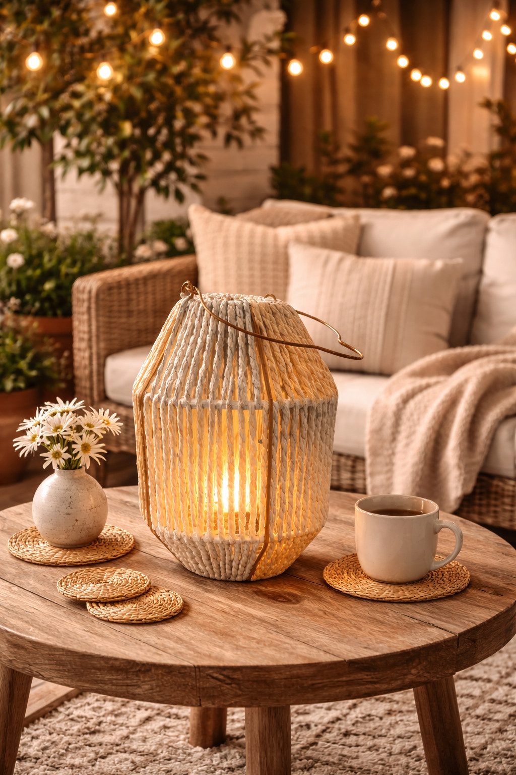 finehomegarden Kerzenlaterne Laterne mit Glas Einsatz natur/grau H25cmcm Glas Ø7,5cm H8cm Deko (1 St), Dekorative Gartenlaterne Tischlaterne für Kerzen Wohn- & Gartendeko