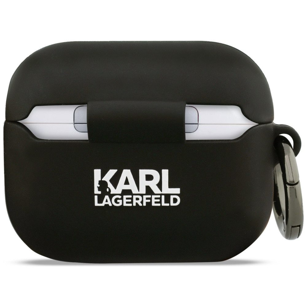KARL LAGERFELD Kopfhörer-Schutzhülle Case AirPods Pro 3 Silikon schwarz Logo Katze Kopf 3D, Kantenschutz
