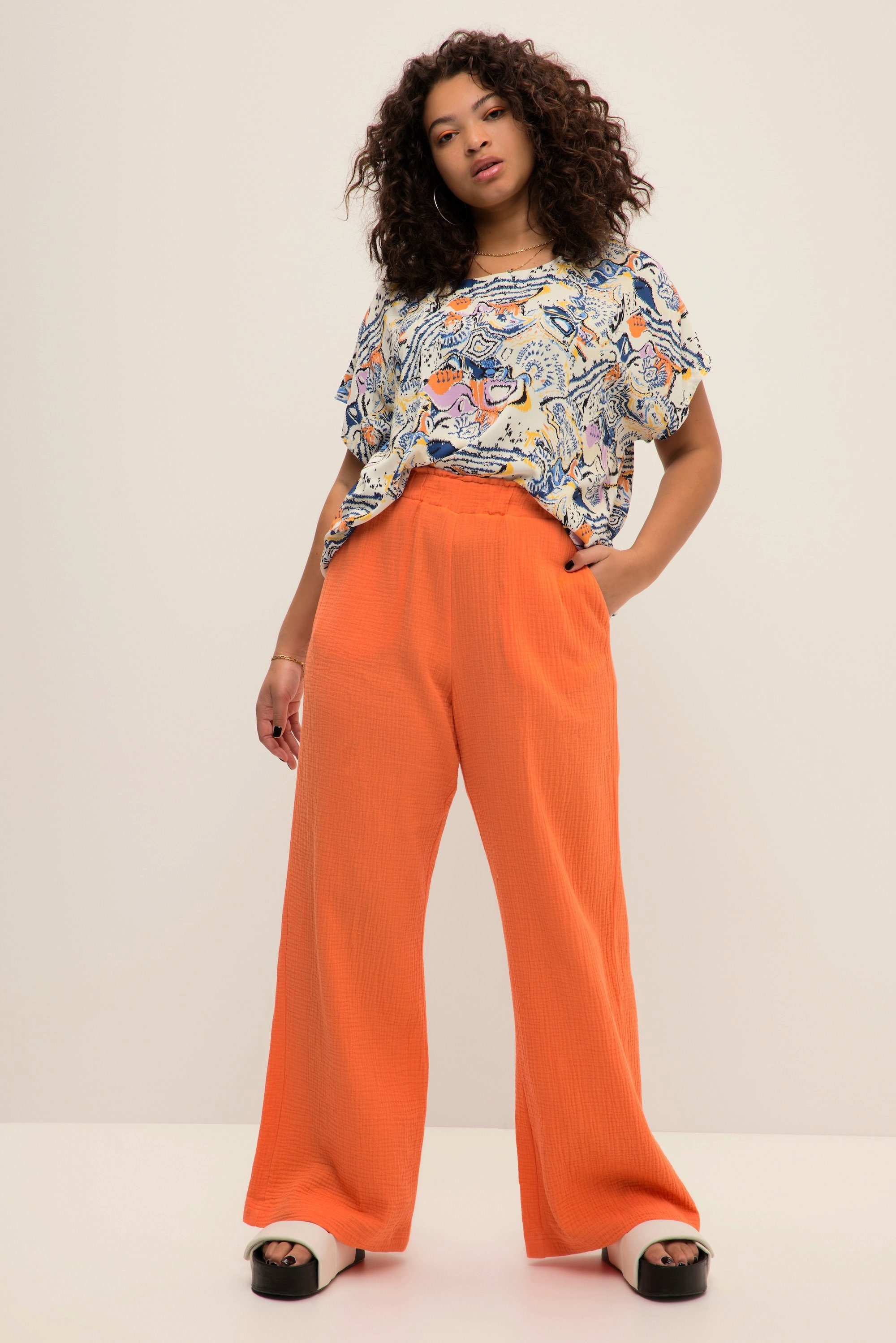 Studio Untold Schlupfhose Hose wide orange Musselin Legs Elastikbund