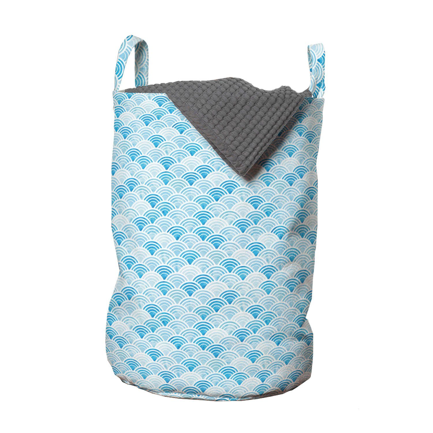 Abakuhaus Wäschesäckchen Wäschekorb mit Griffen Kordelzugverschluss für Waschsalons, Aquarell Ozean-Curve-Muster