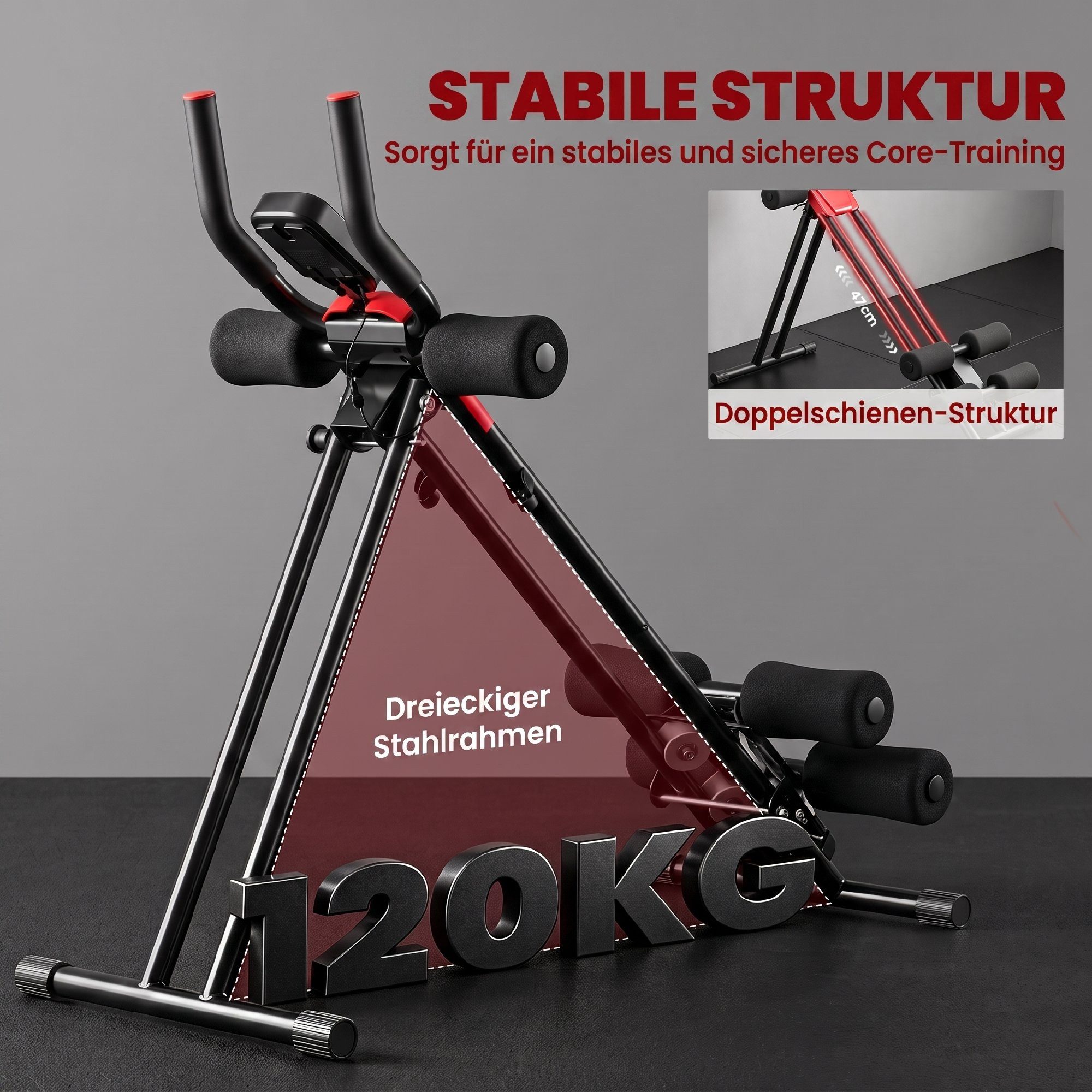 SPORTNOW Bauchtrainer Klappbares Trainingsgerät mit LCD-Monitor (Set, 1-St., Klappbarer Bauchtrainer mit LCD), klappbar, LCD-Monitor, Doppelschiene – Bild 5 von 5