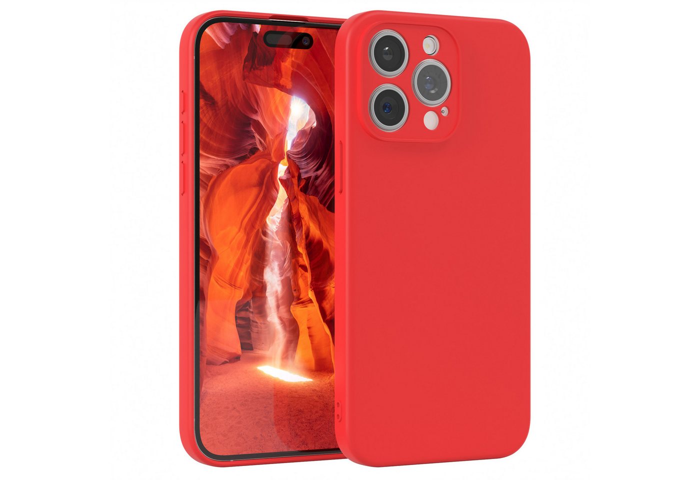 EAZY CASE Handyhülle für Apple iPhone 15 Pro Max Hülle Silikon 6,7 Zoll, Silikon Schutzhülle mit Kameraschutz stoßfest Handycover elastisch Rot