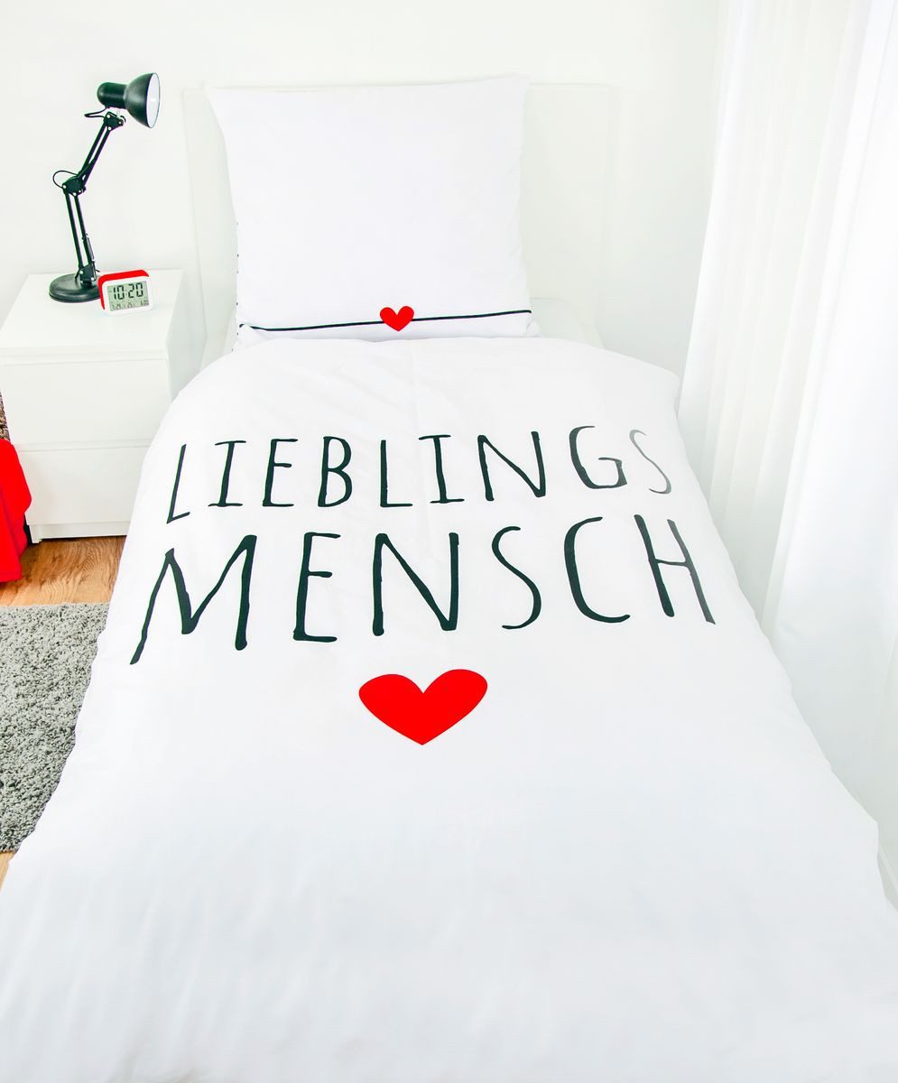 Herding Wendebettwäsche 135x200cm Lieblingsmensch Schriftzug, Renforcé, günstig online kaufen