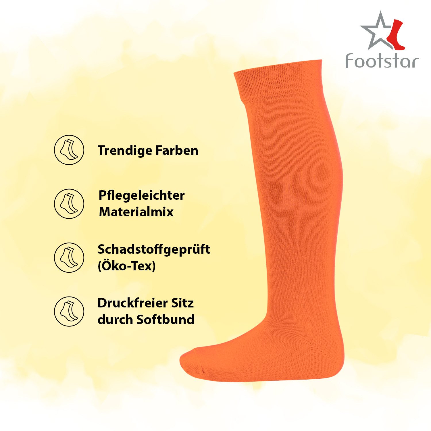 Footstar Langsocken EVERYDAY! 5 Paar Kinder Kniestrümpfe Lange Socken für Mädchen & Jungen – Bild 2 von 3