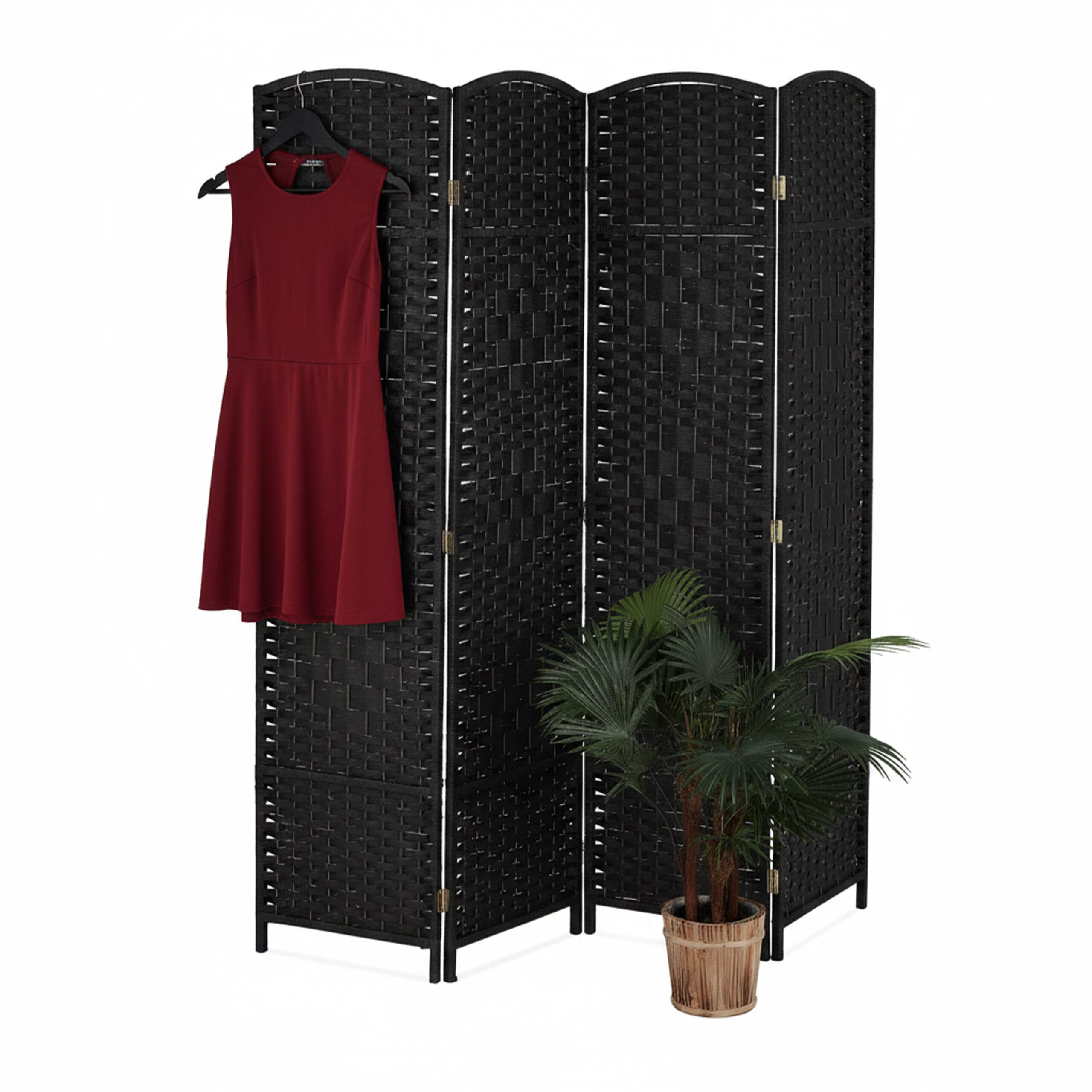 relaxdays Paravent Raumteiler 4 teilig, schwarz