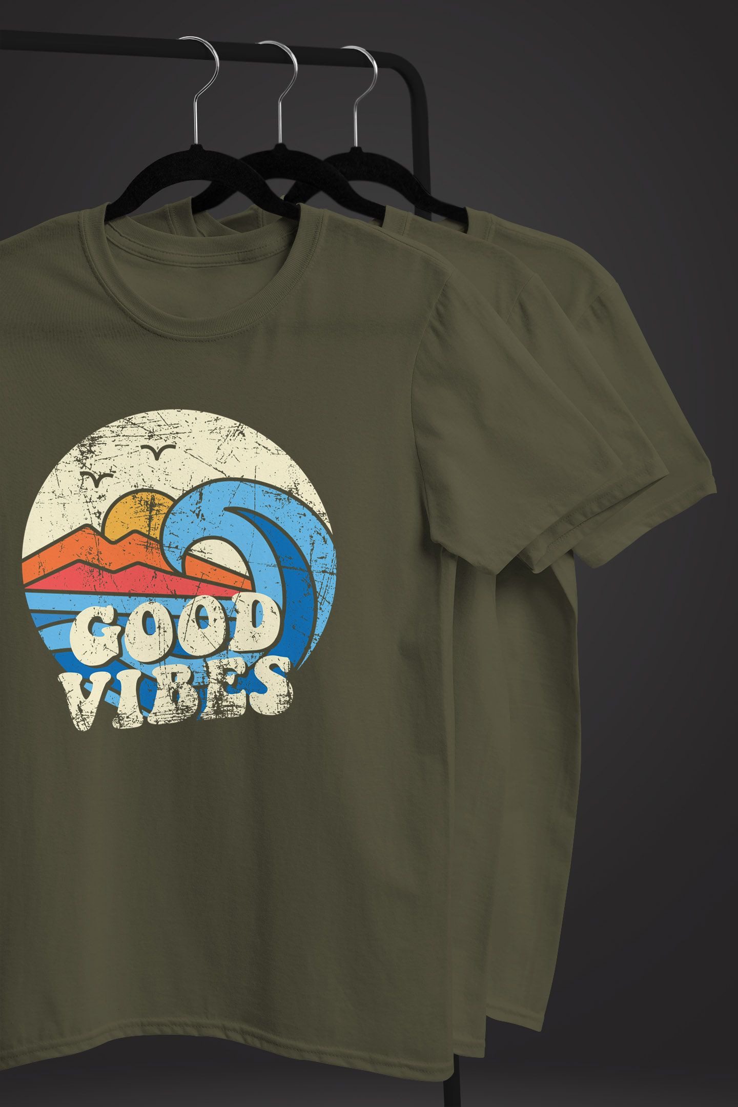 Neverless Print-Shirt Herren T-Shirt Good Vibes Welle Hippie Slogan Statement Surf Design mit Print