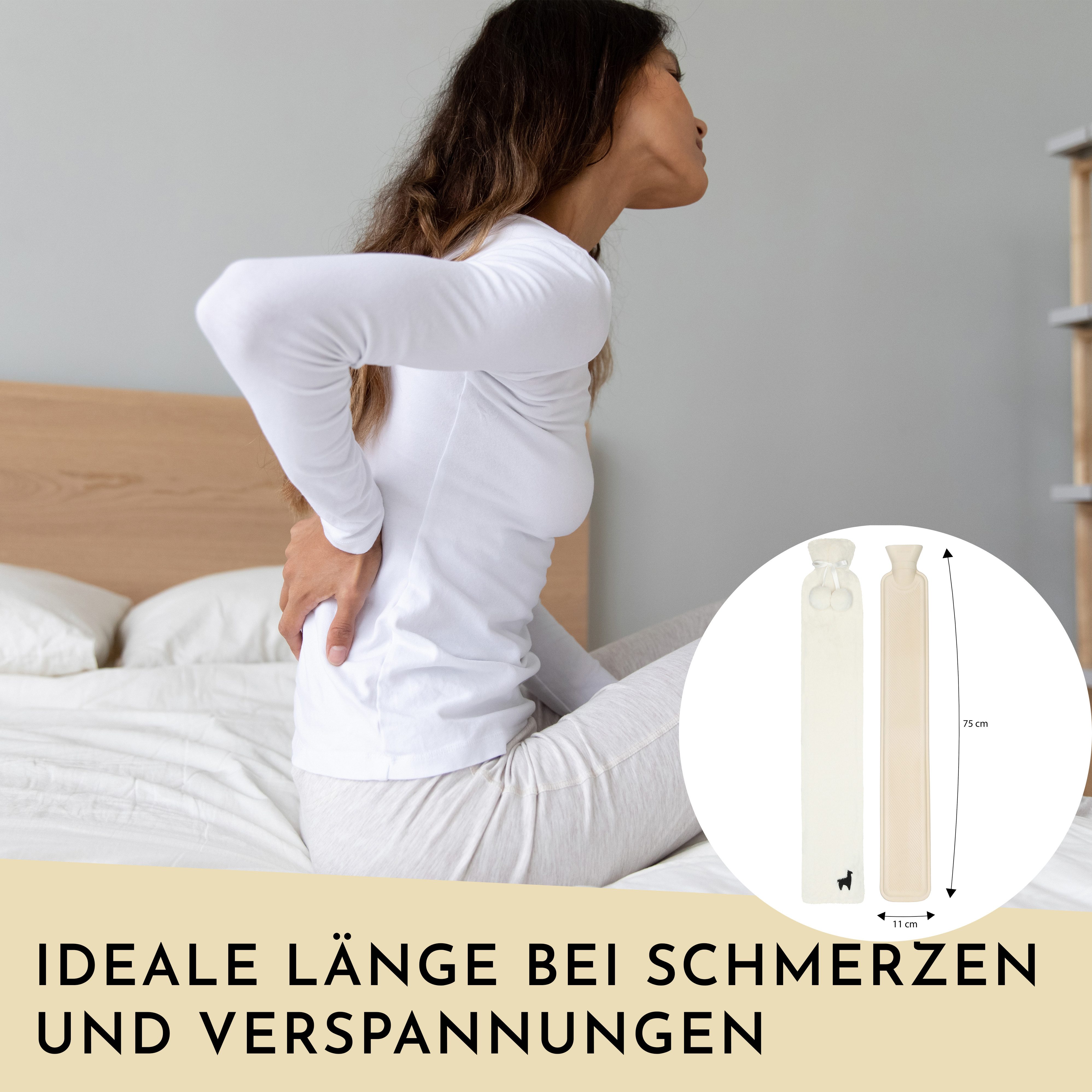 Nordstern Wärmflasche Schlauch Lang mit Bezug 75 cm, Flauschige Nackenwärmflasche für die Schultern