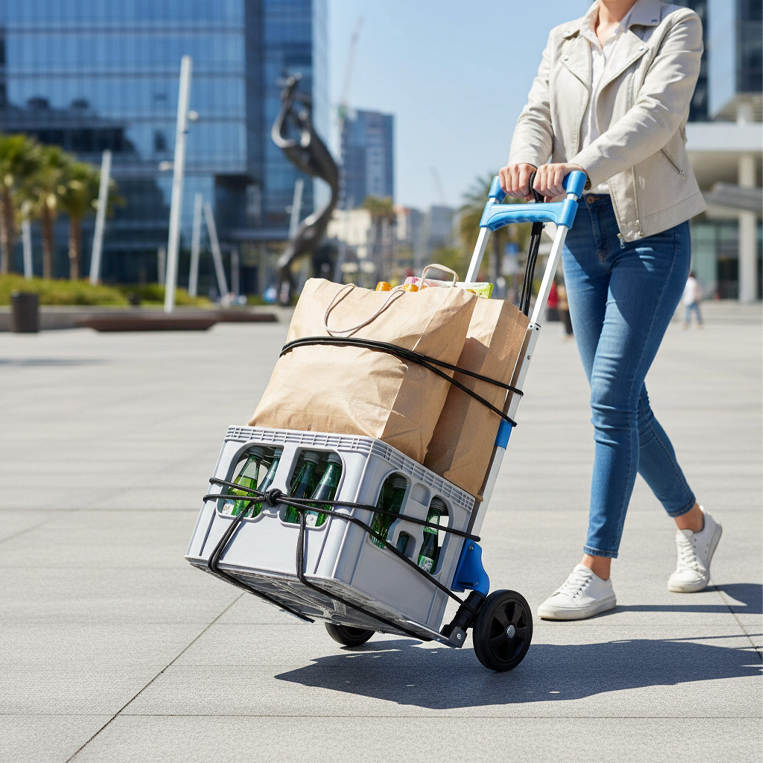 relaxdays Sackkarre klappbar bis 70 kg, (3-St), blau – Bild 2 von 5