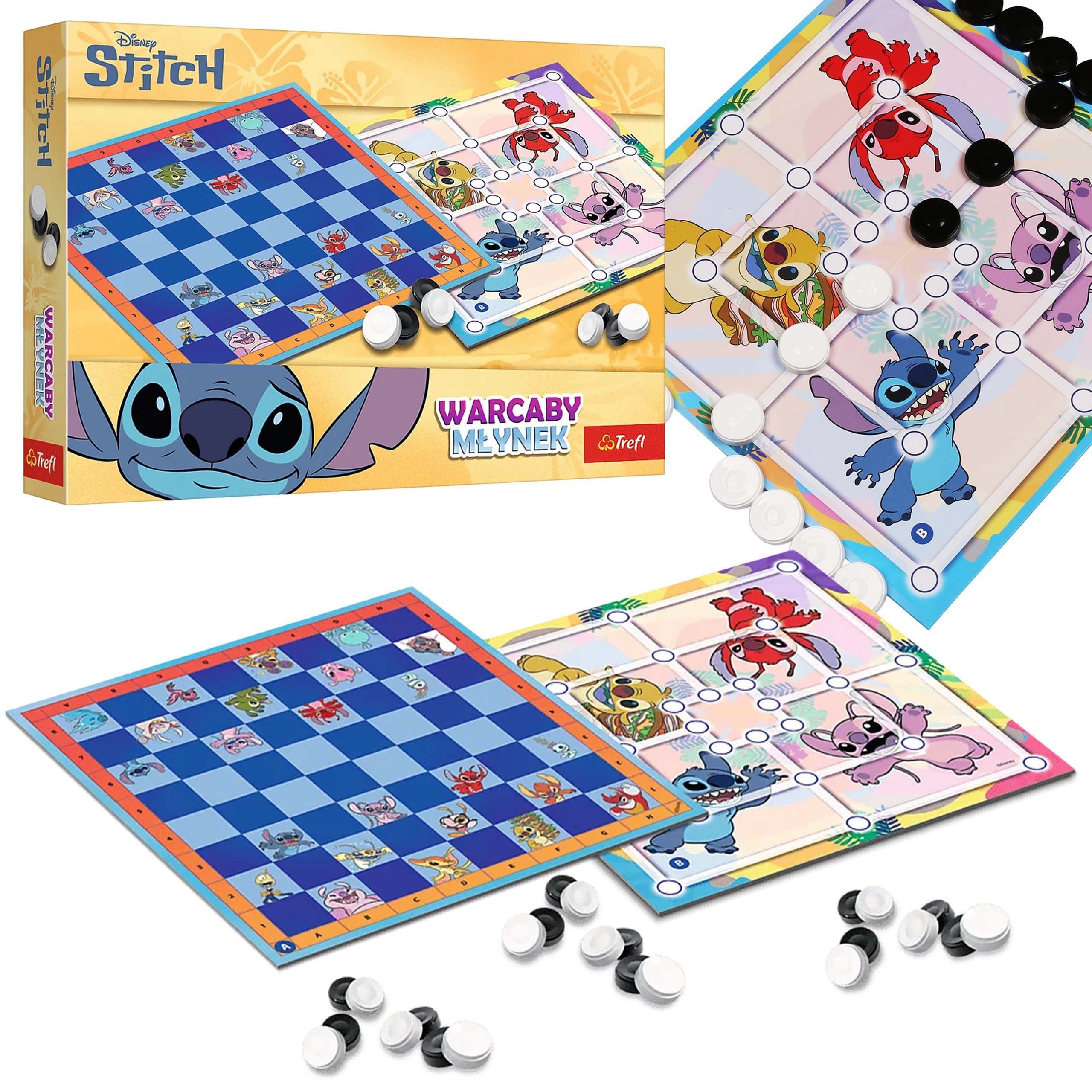 Sarcia.eu Spielesammlung DISNEY Lilo und Stitch 2in1 Kinder Familienspiel Dame und Mühle, 6+