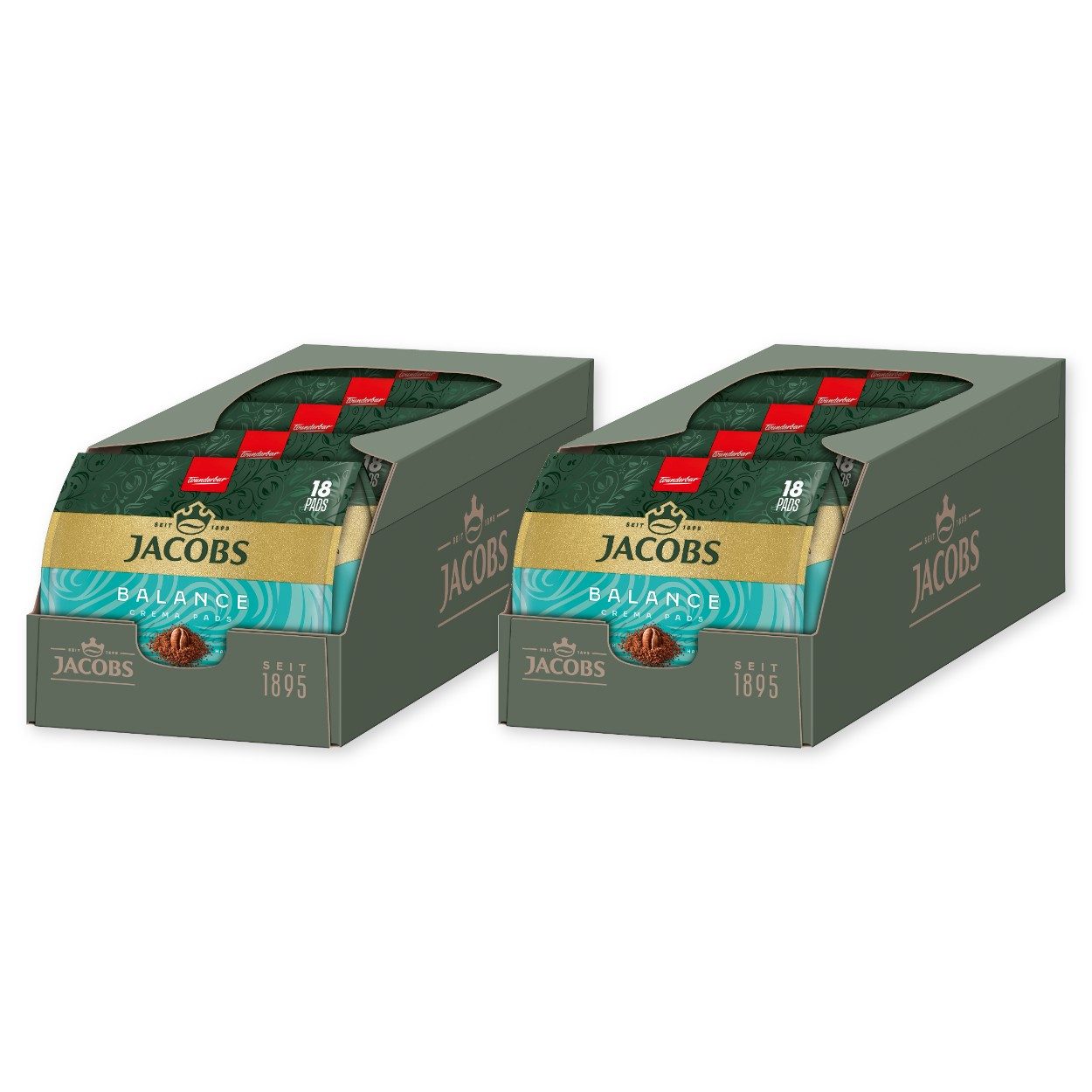 JACOBS Kaffee Pads Crema Balance 180 Getränke Senseo kompatibel, (Packung, 10er Pack)