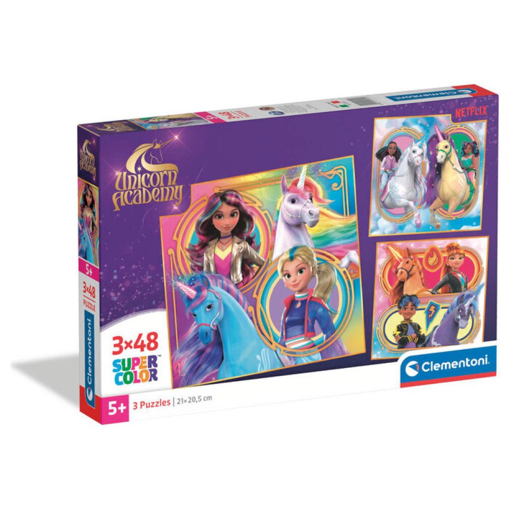 Clementoni® Puzzle Unicorn Academy Puzzle 3x48 Stück, Puzzleteile