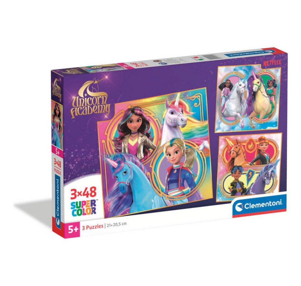 Clementoni® Puzzle Unicorn Academy Puzzle 3x48 Stück, Puzzleteile