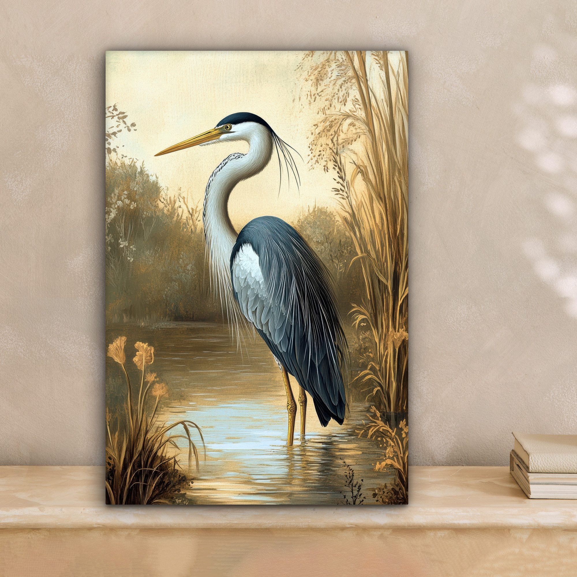 OneMillionCanvasses® Leinwandbild Reiher - Wasser - Pflanzen, Fotodruck (1 günstig online kaufen
