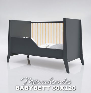 Alavya Home® Babybett PARKER I Qualitätsträume I für den ruhigen Schlaf Ihres Schatzes, Babybett 60x120 Gitterbett mit höhenverstellbar aus Kiefernholz
