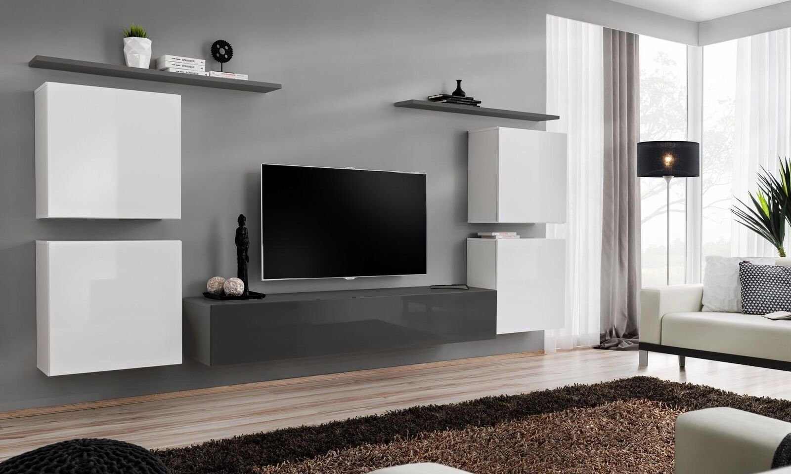 Wohnwand 2x TV Europa Luxus in Wohnwand JVmoebel Design Ständer Made (8-St., + + 1x Komplett Wandregal 4x Einrichtung 1x Holzmöbel, Wohnzimmer-Set Wandregal), + Wandschrank