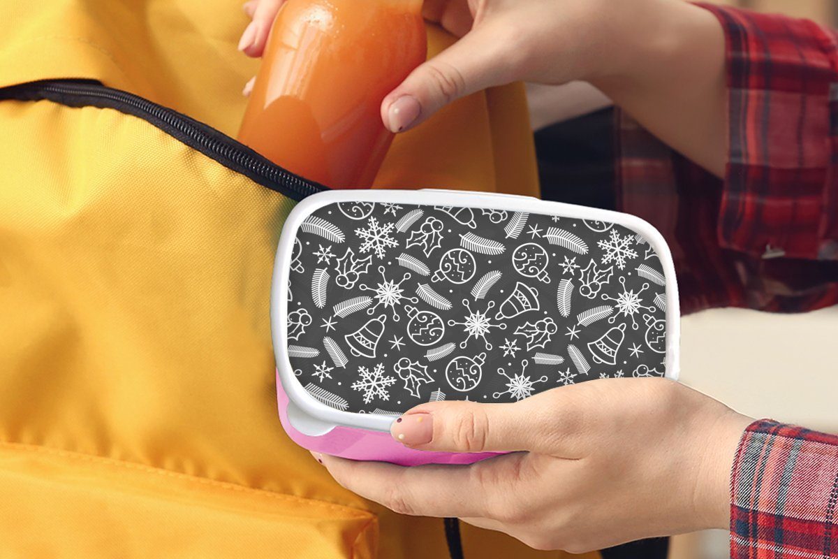MuchoWow Lunchbox Muster Snackbox, (2-tlg), Brotdose - Erwachsene, Kunststoff, Kinder, - Kunststoff Brotbox rosa Dekoration, Mädchen, Weihnachten für
