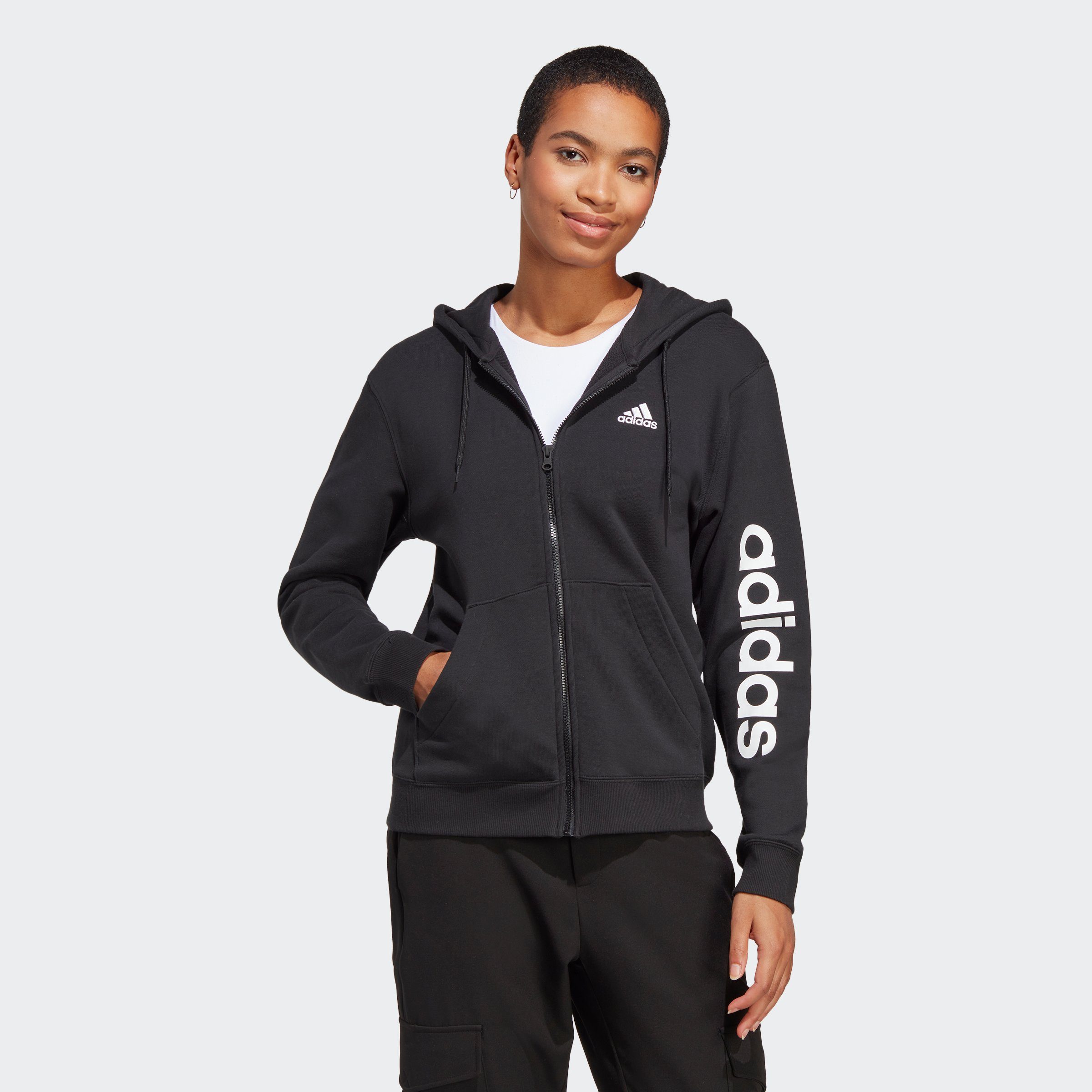 Kapuzensweatshirt KAPUZENJACKE Sportswear / adidas White ESSENTIALS TERRY FRENCH Black LINEAR