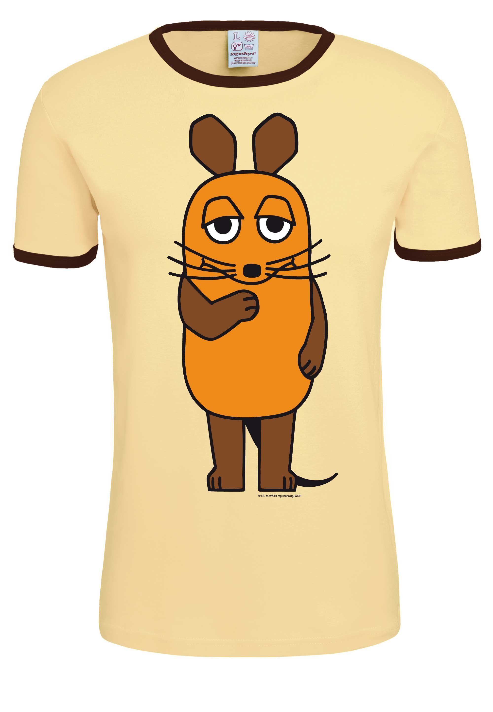 LOGOSHIRT T-Shirt Die Sendung gelb-braun Maus - mit lizenziertem Print der Die mit Maus