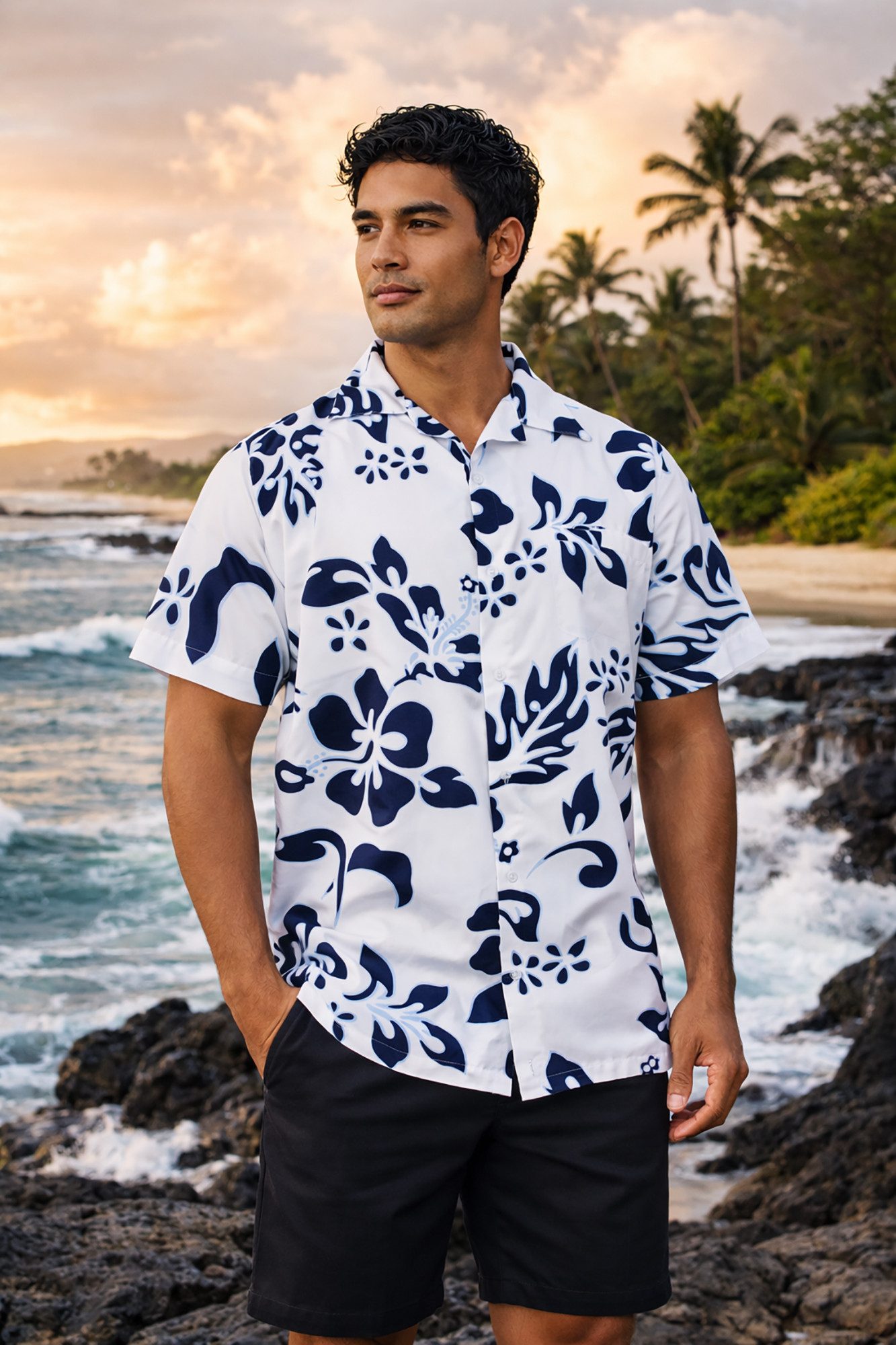 King Kameha Hawaiihemd "Hibiscus" Funky Hawaii-Hemd Herren Kurzarm Front-Tasche Stylish – Bild 2 von 5