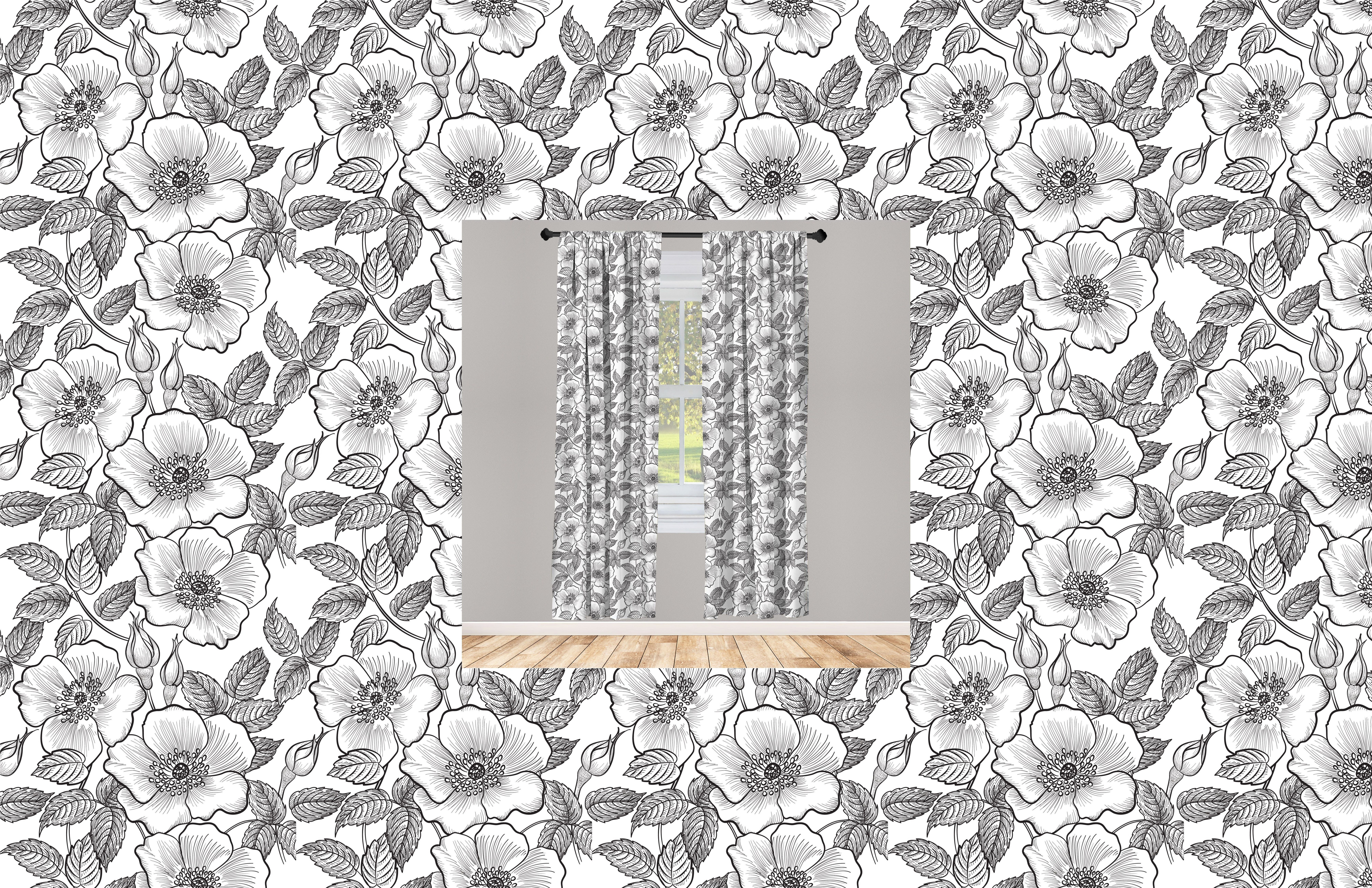Abakuhaus, Gardine Wohnzimmer für Blumen Schlafzimmer Weiß Dekor, Budding Blühende Microfaser, Vorhang